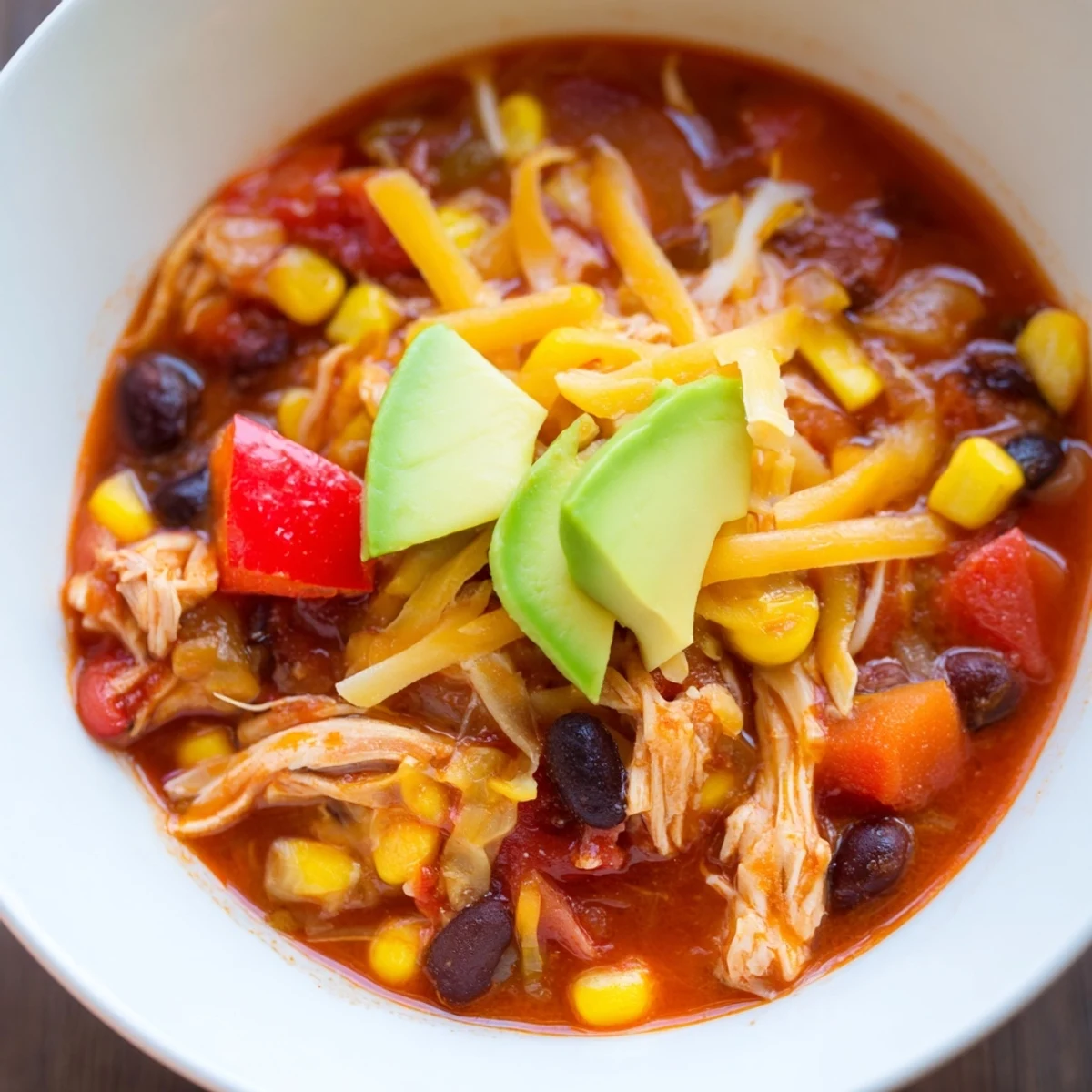This amazing Slow Cooker Chicken Enchilada Soup showcases a rich broth and healthy, flavorful ingredients.