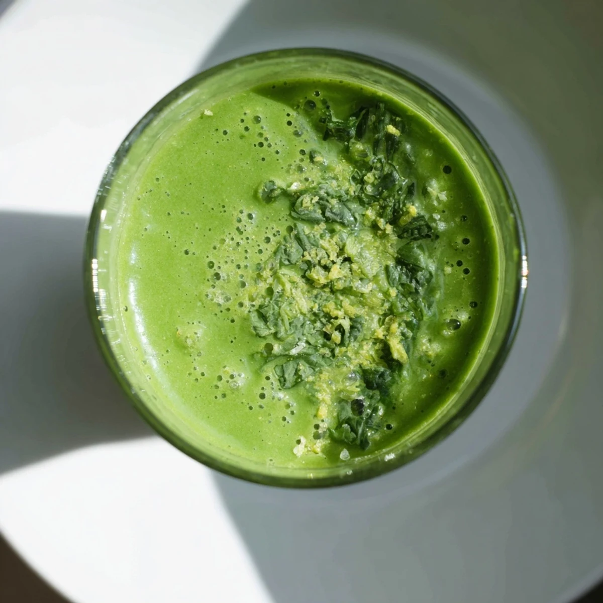Enjoy this creamy, vividly green Detox Green Smoothie; the ginger and lemon will awaken your taste buds.