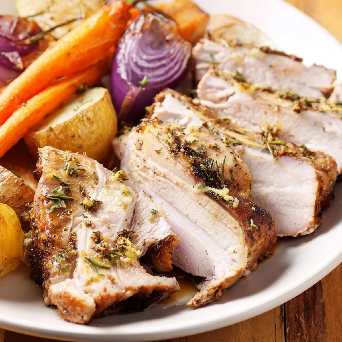 Fresh herbs and lemon zest garnish this juicy Sheet Pan Lemon Herb Roasted Turkey Breast.