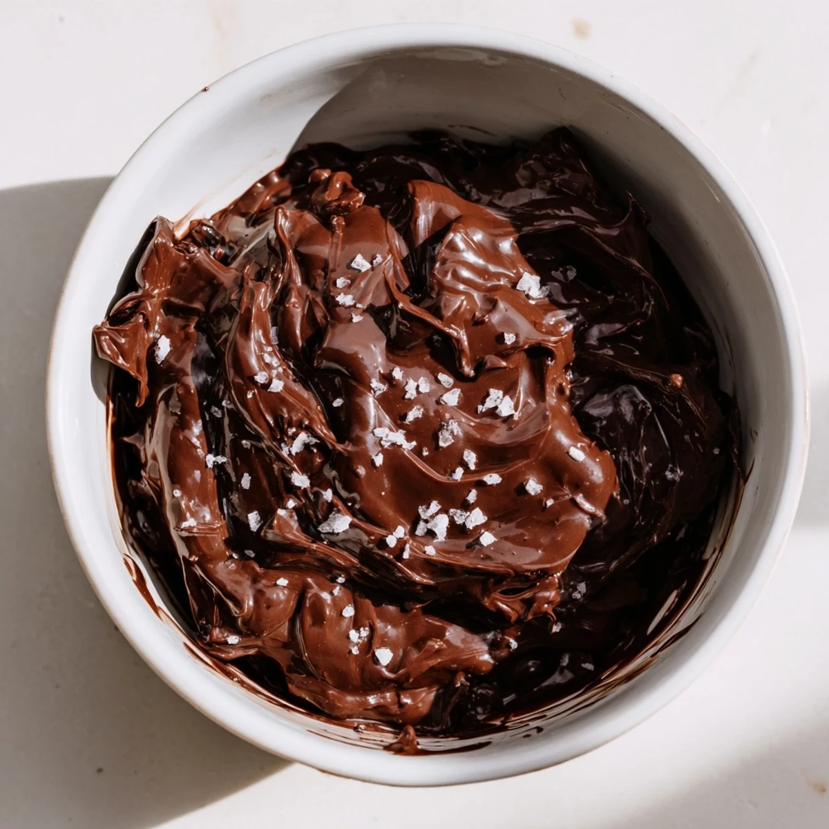 A rich, silky chocolate ganache topped with flaky sea salt, perfect for filling cupcakes.