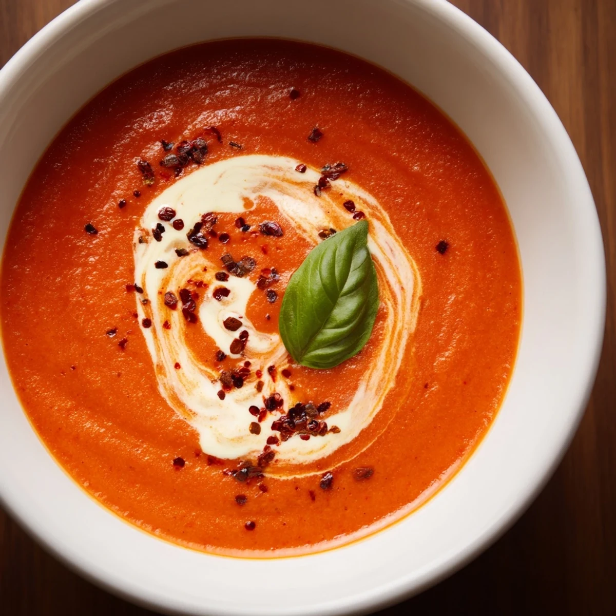 Hearty Creamy Roasted Red Pepper and Tomato Soup in a rustic bowl, ready for a comforting lunch.