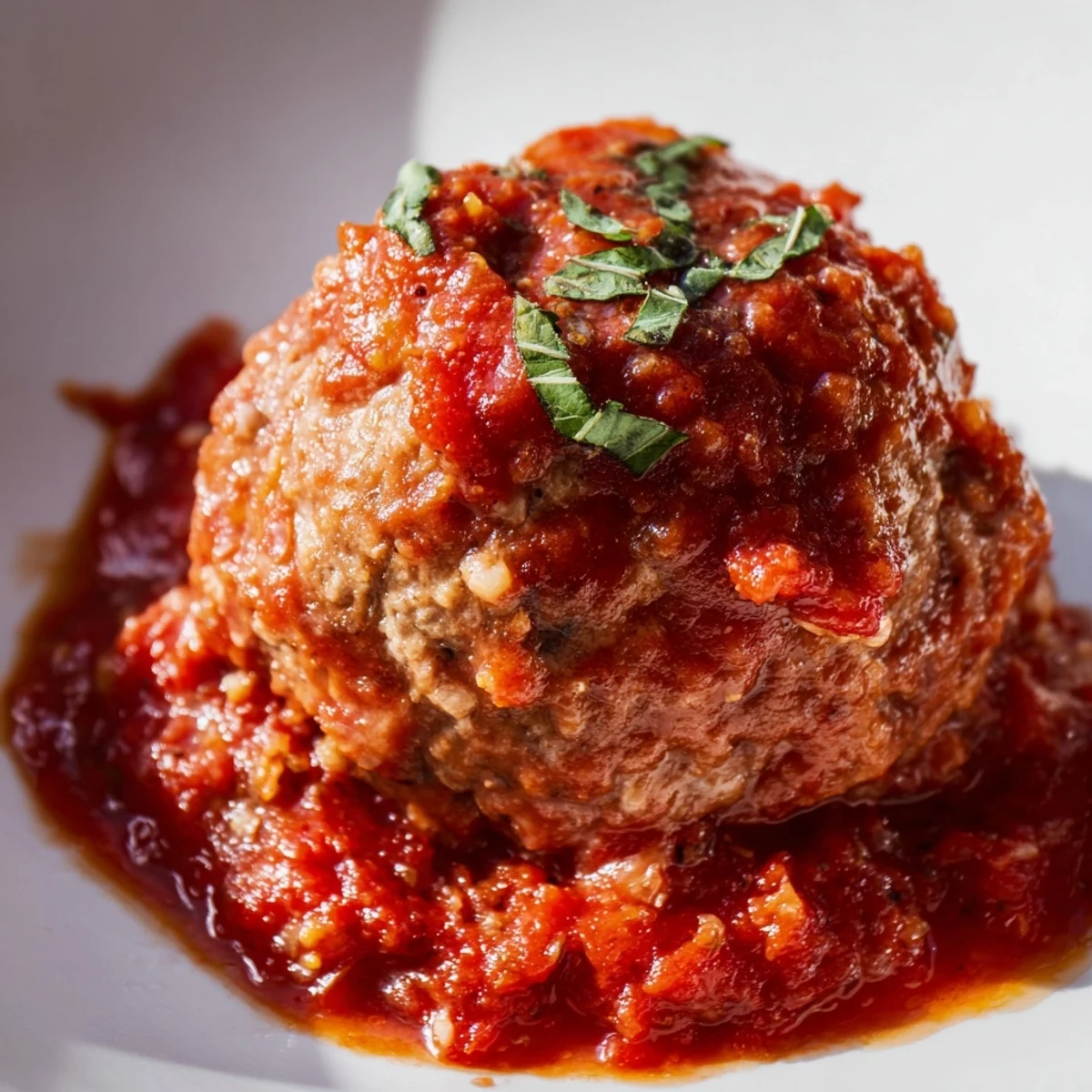 Freshly cooked turkey meatballs resting in rich marinara sauce, ideal for serving with crusty Italian bread or polenta.