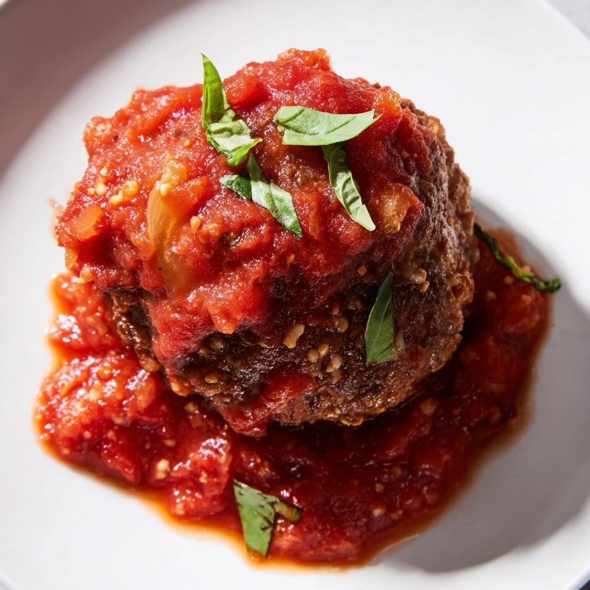 Hearty turkey meatballs simmering in a deep red marinara sauce inside a skillet, ready for a cozy family dinner.