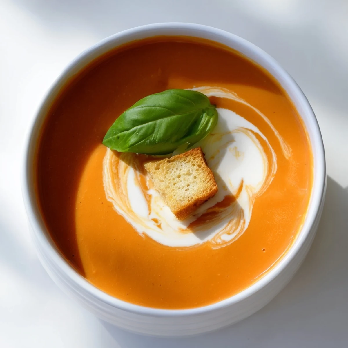 Steaming Creamy Tomato Bisque served with a grilled cheese sandwich for a cozy lunch.