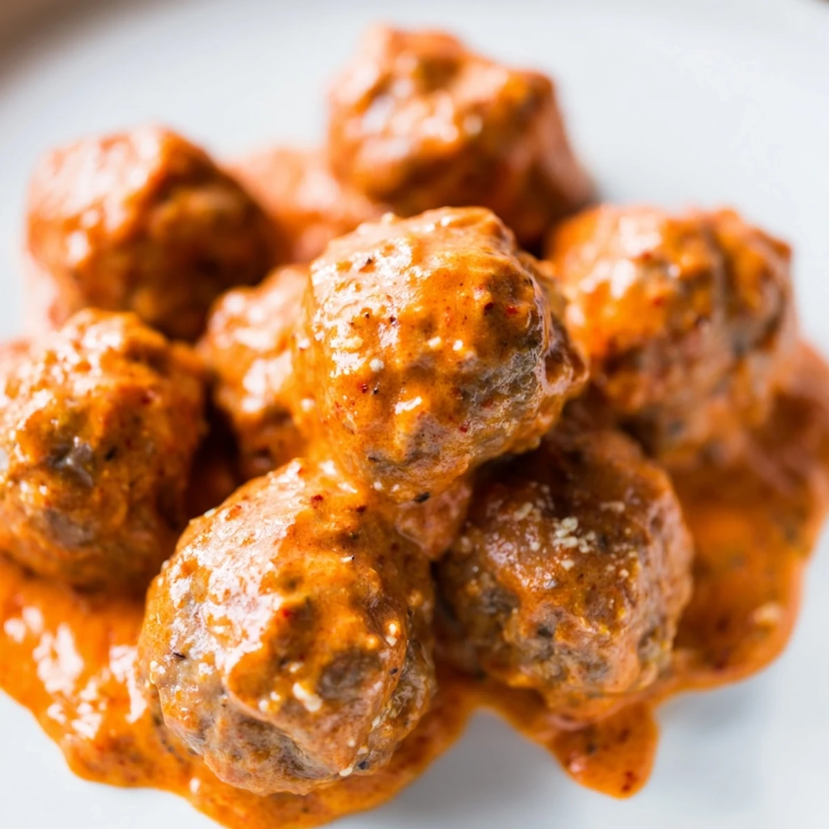 Golden-brown turkey meatballs in roasted red pepper sauce are served over creamy polenta with fresh basil garnish.