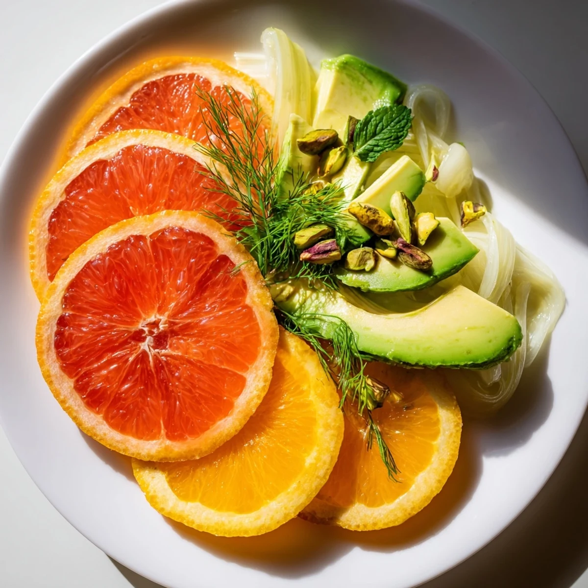 Bright slices of orange, grapefruit, creamy avocado, and crisp fennel arranged for a refreshing Winter Citrus Salad.