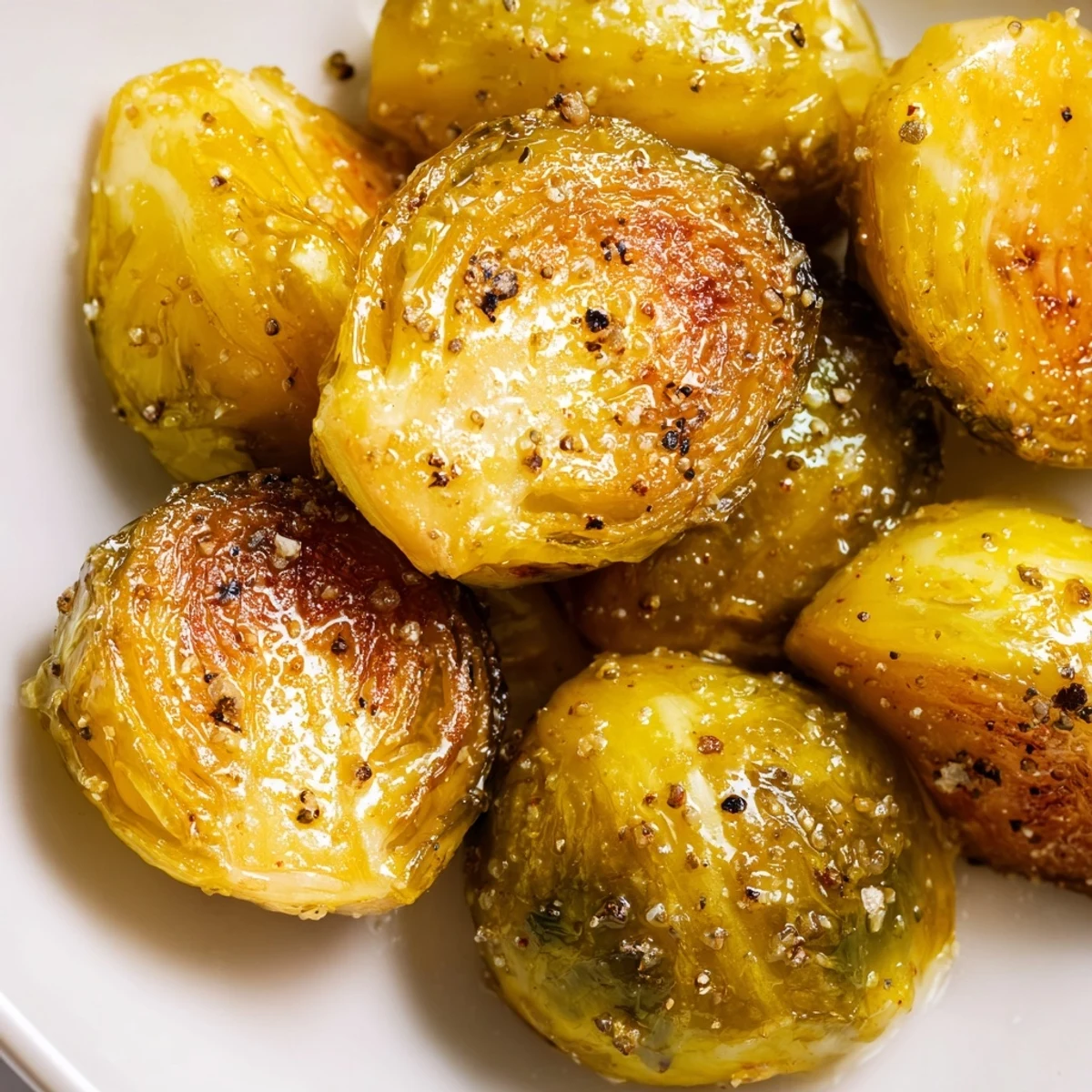 Crispy Brussels sprouts tossed in honey and vinegar, served warm alongside roast chicken for a balanced savory-sweet bite.  