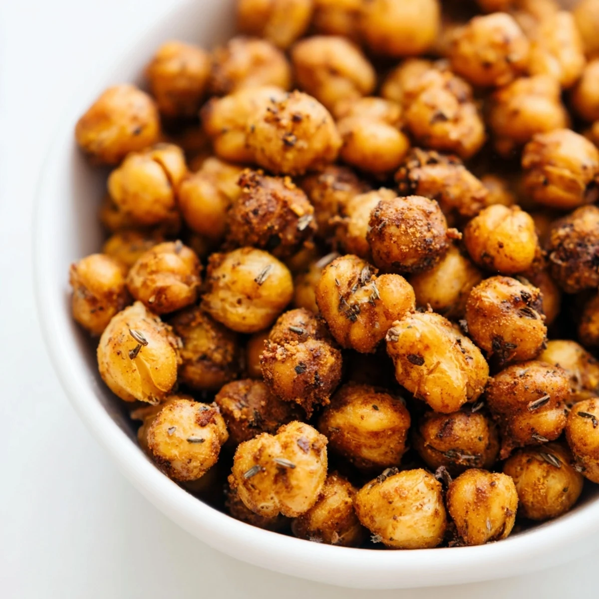 Golden roasted chickpeas with Cajun spices on a parchment-lined baking sheet, ready to cool and serve as a crunchy snack or salad topper.
