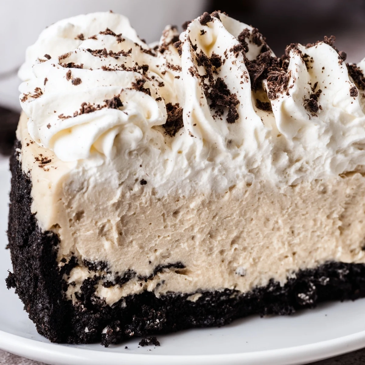 Freshly baked Bailey Style Irish Cream Cheesecake with a smooth, creamy filling and a rich chocolate cookie crust.