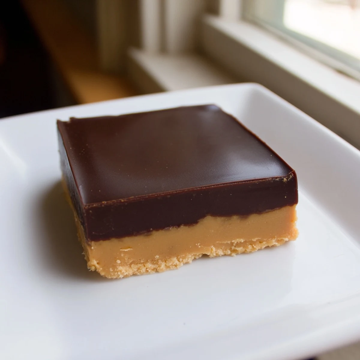 These chocolate peanut butter fudge squares are layered on a cooling rack, showcasing their rich and smooth texture.