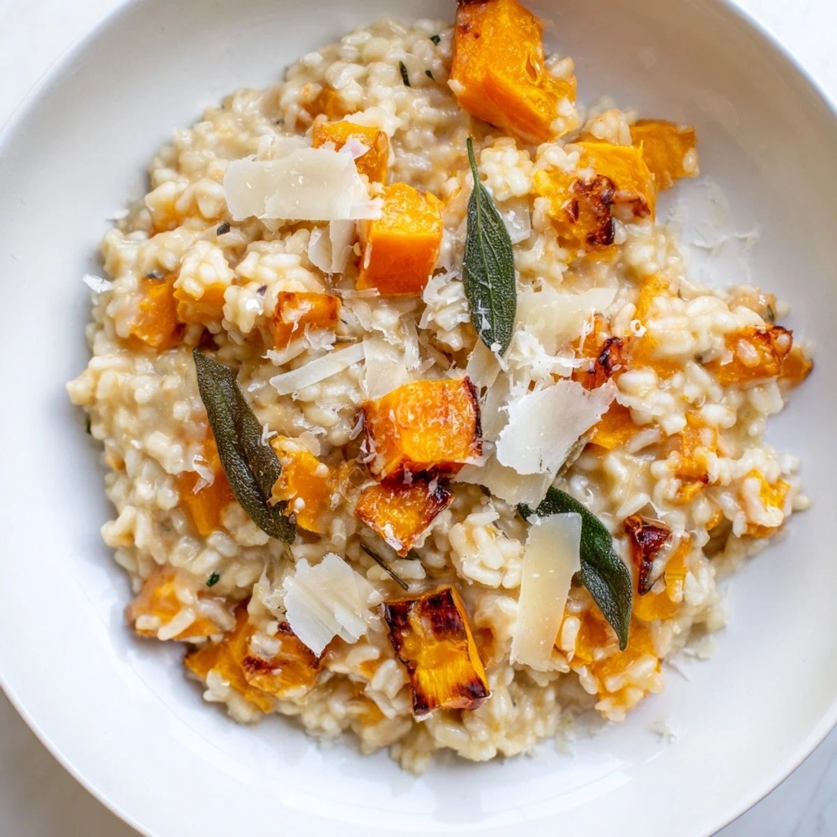 Golden roasted cubes of Winter Squash Risotto with Sage and Parmesan are folded into the creamy Italian rice.