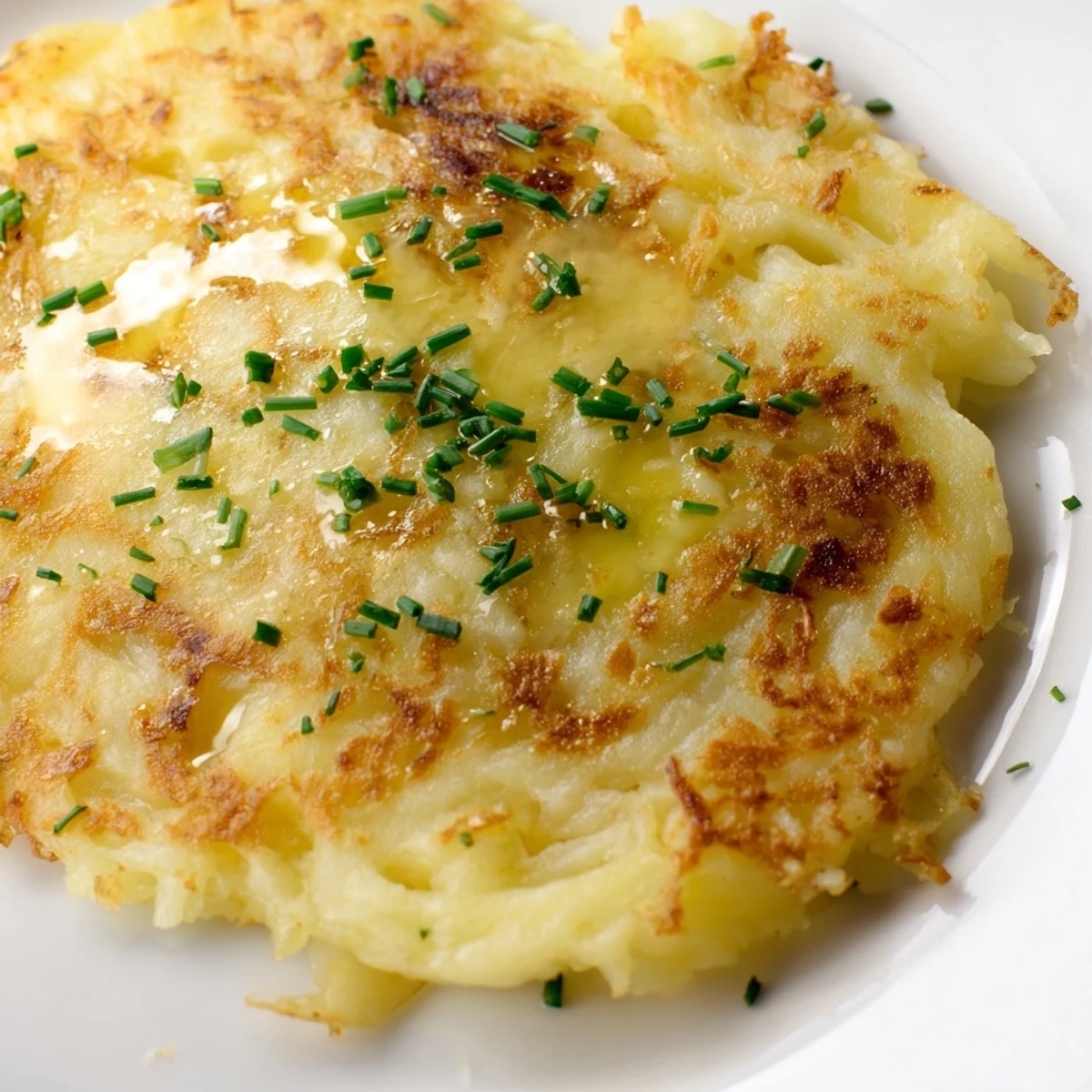 Golden-brown Irish Boxty potato pancakes sizzling in a skillet, their crispy edges promising a fluffy interior.  