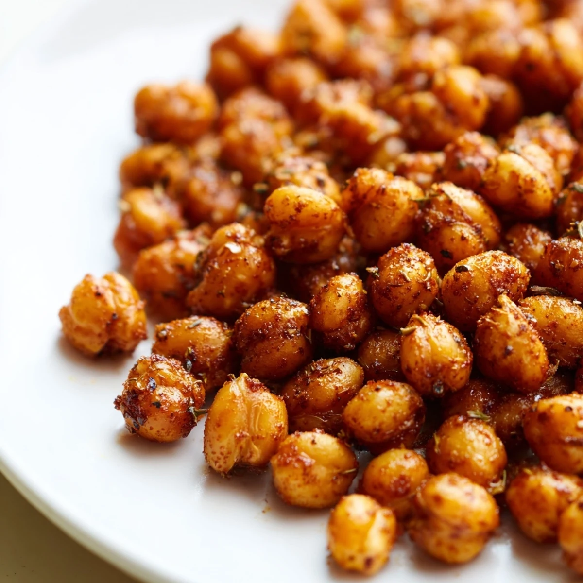 Golden-brown Cajun spiced roasted chickpeas, fresh from the oven, are spread on a parchment-lined baking sheet, emitting a warm, smoky aroma.