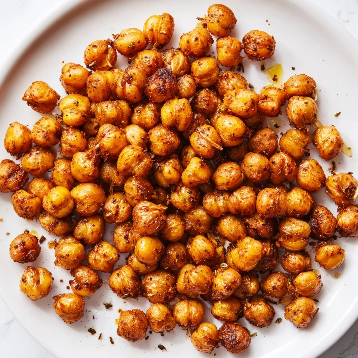 A bowl of Cajun spiced roasted chickpeas is ready to be served as a crunchy, protein-packed snack or salad topper.