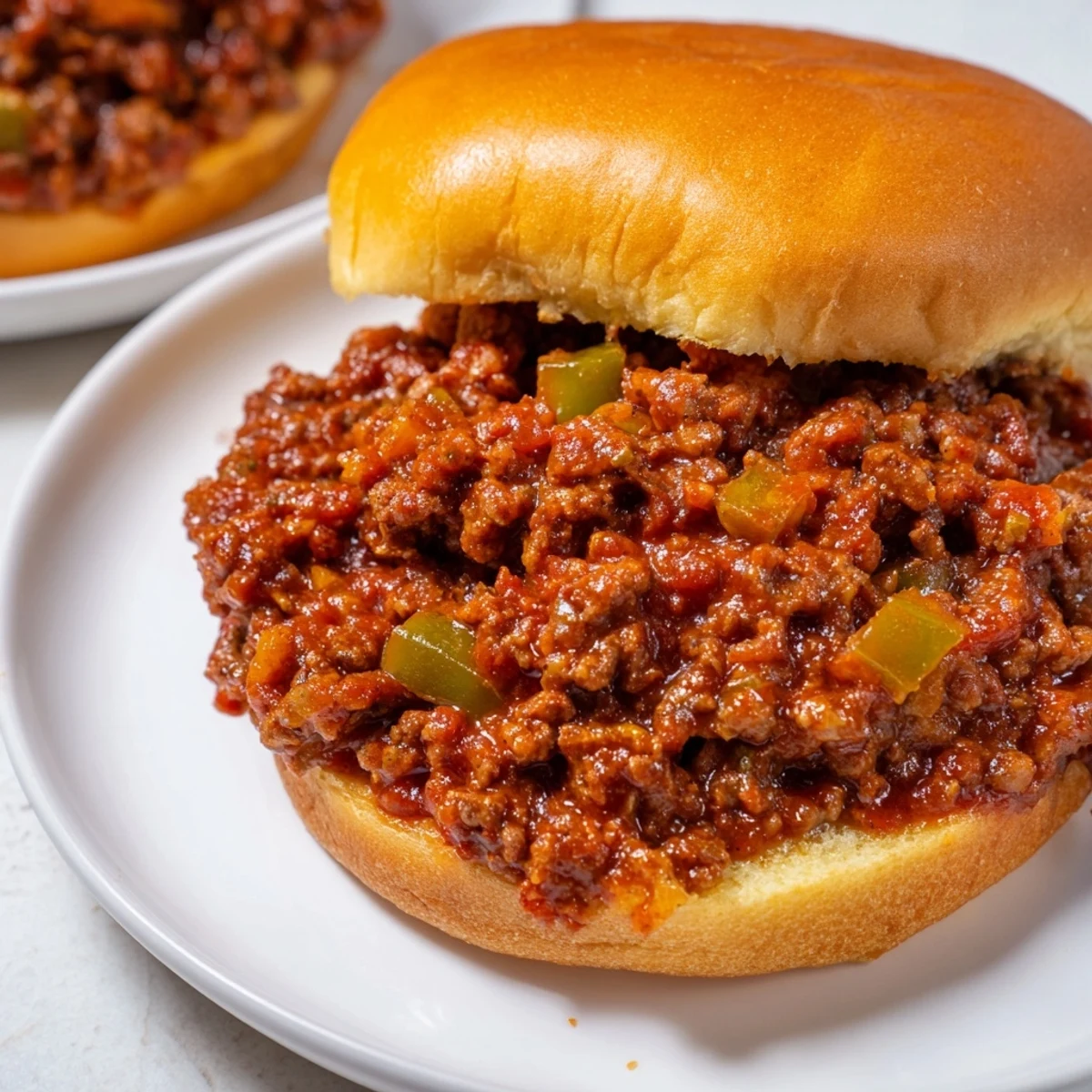 A skillet of savory MVP Sloppy Joes simmering with onions and peppers, ready to spoon onto toasted buns for dinner.