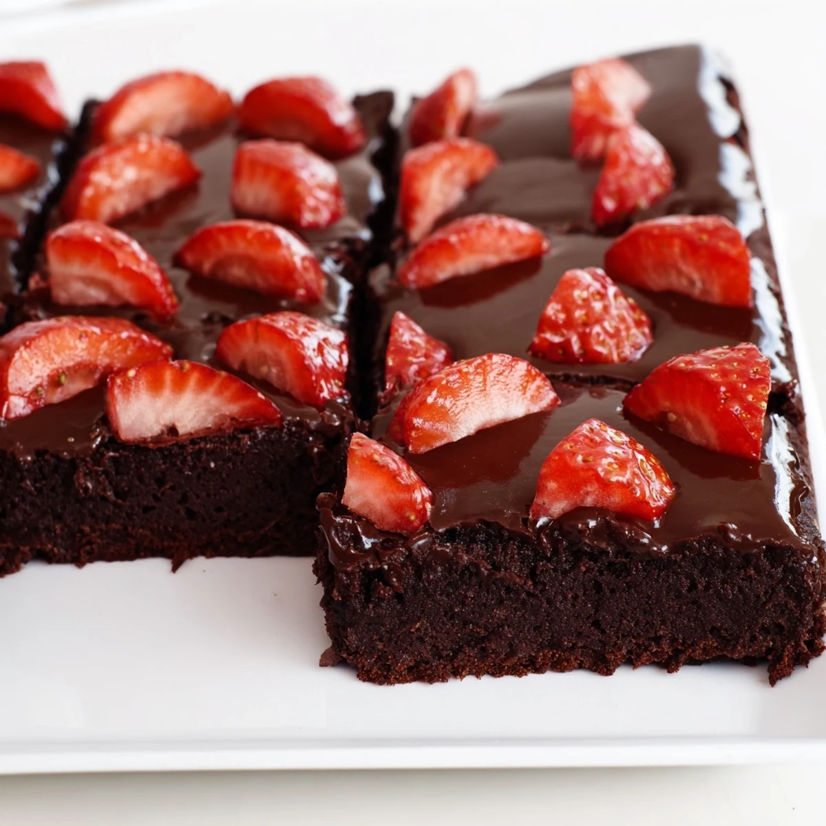 Chocolate covered strawberry brownies cooled and sliced into squares, ready to serve with coffee.