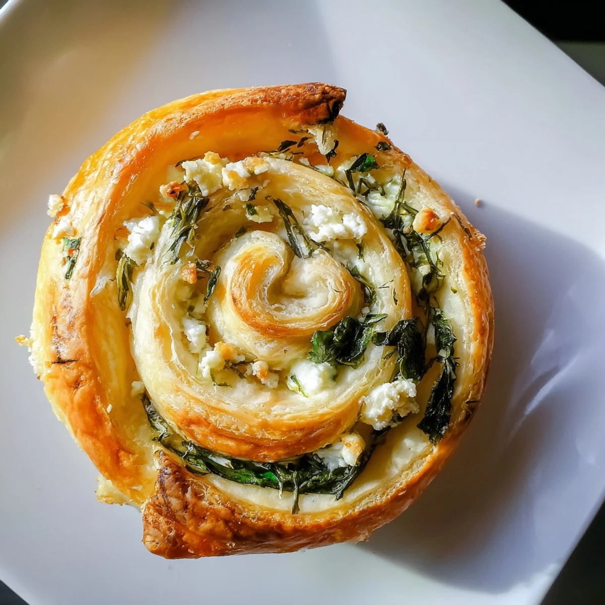 Warm Spinach and Feta Puff Pastry Pinwheels brushed with egg wash, served with a creamy yogurt dip.  