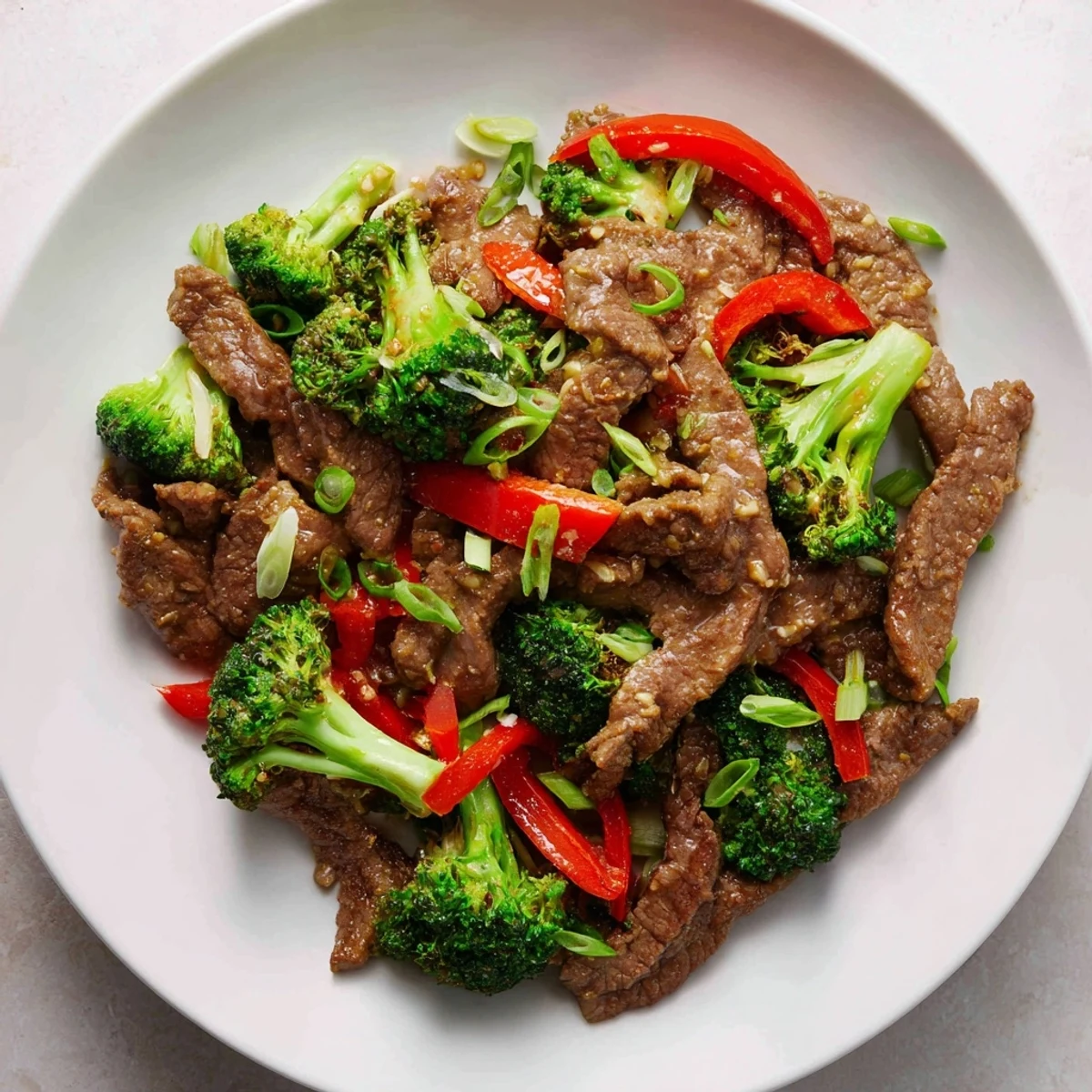 Wok-seared beef and crisp broccoli tossed in a homemade ginger sauce, paired with steamed rice and garnished with green onions.