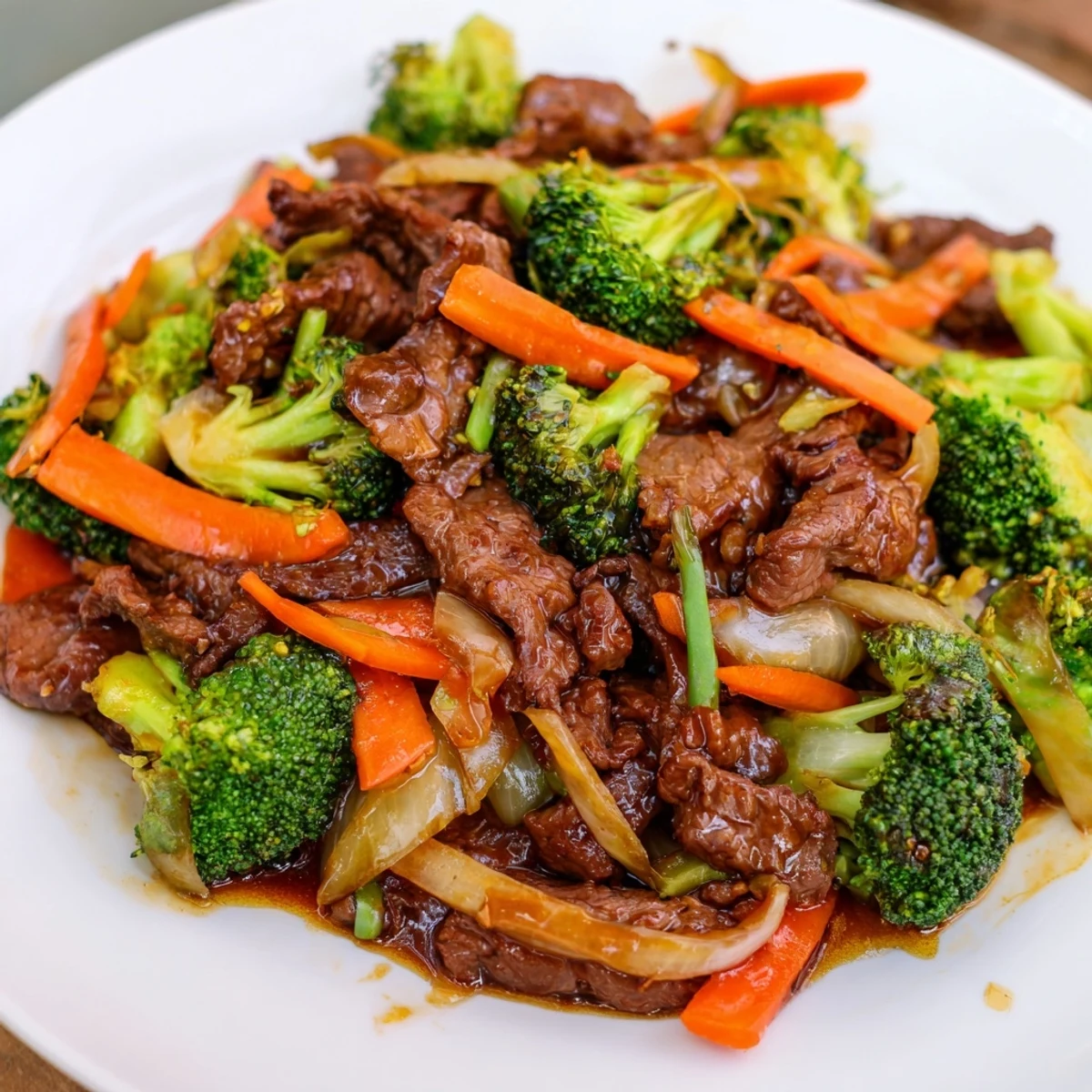 Dinner is ready with this Beef and Broccoli Stir Fry with Ginger Soy Sauce, plated with steamed rice and ready to enjoy on a busy weeknight.