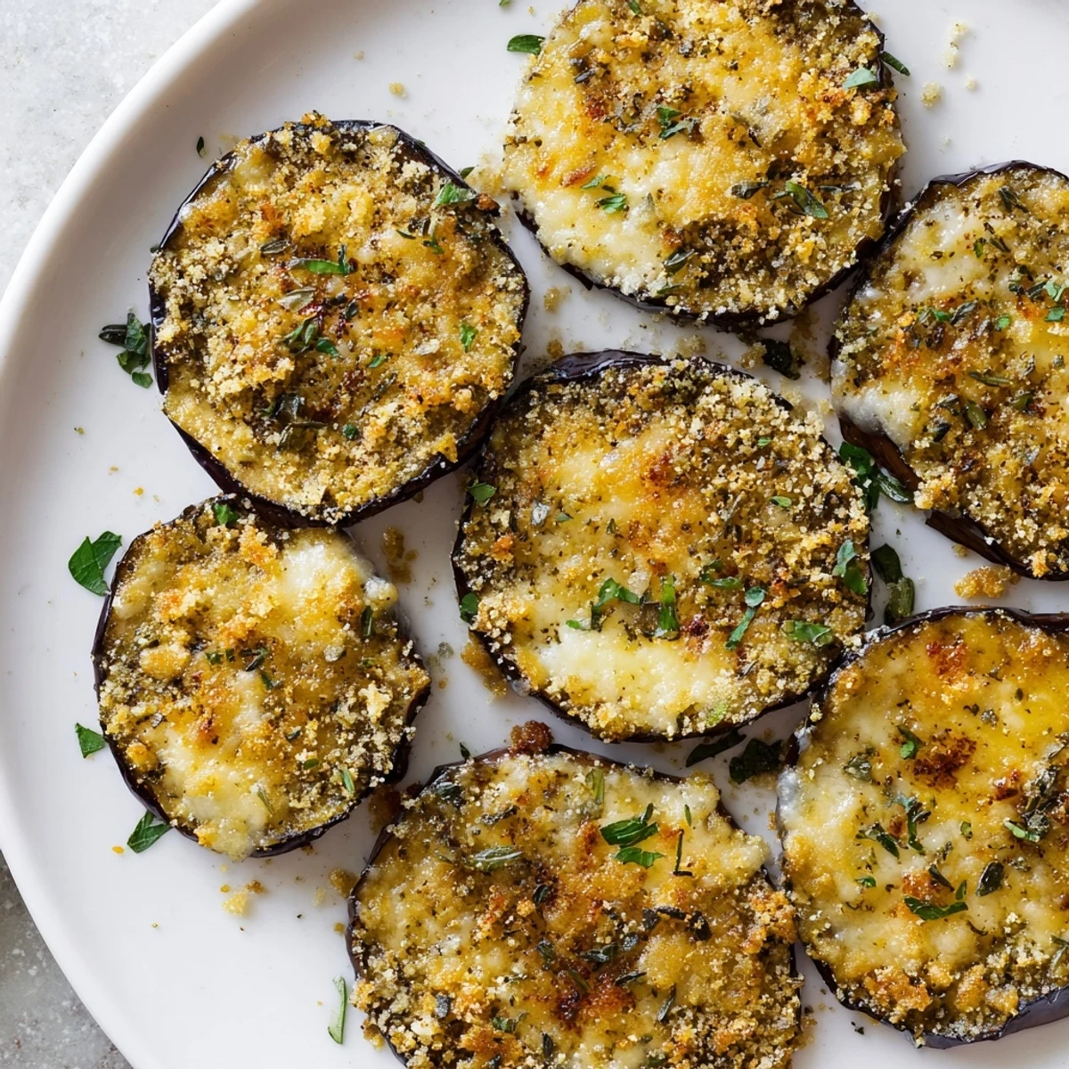 Appetizer platter of Mediterranean Roasted Eggplant & Parmesan Crisps with lemon wedges, perfect for a vegetarian and gluten-free snack.