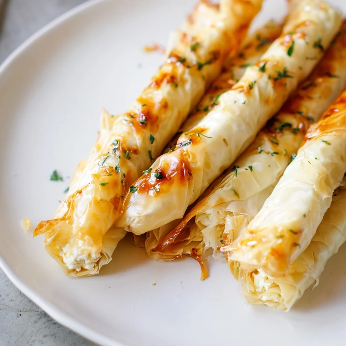 Freshly baked Oven Fried Feta Rolls With Chili Honey resting on parchment with lemon zest nearby.