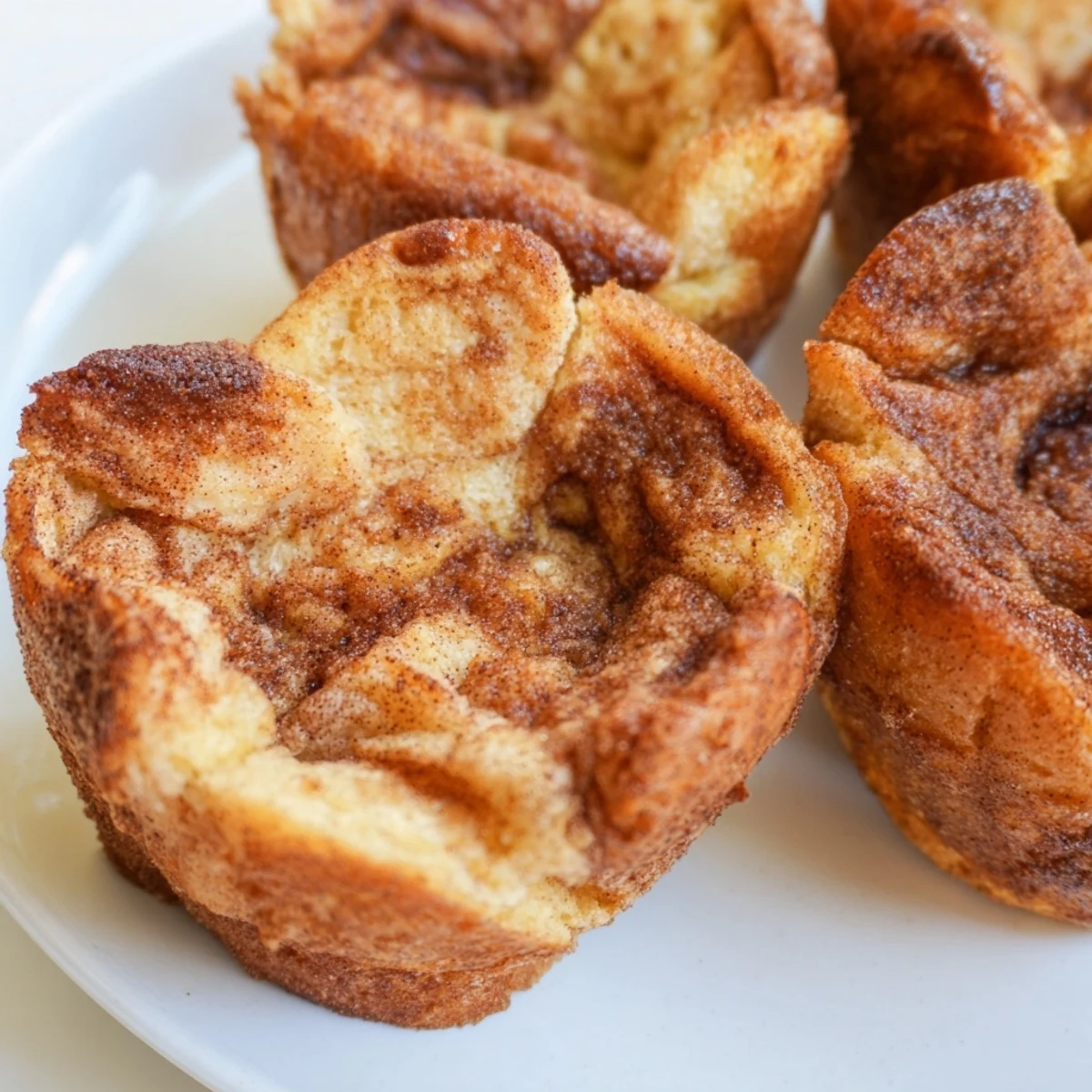 Stack of high-protein breakfast muffins served on a plate with a side of fresh berries and a drizzle of syrup.