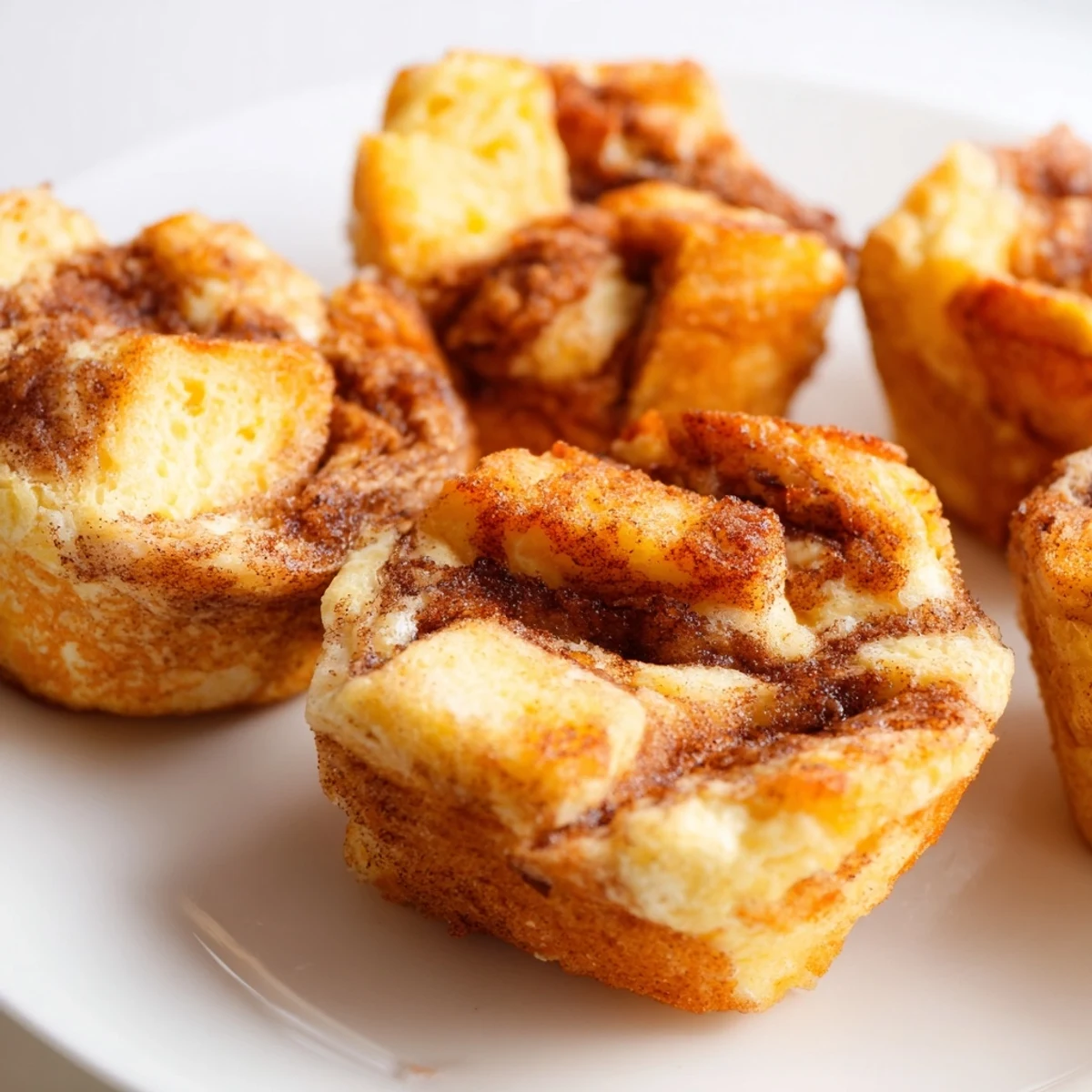 A close-up view shows warm, portable Protein French Toast Muffins with a soft, custardy interior perfect for breakfast.