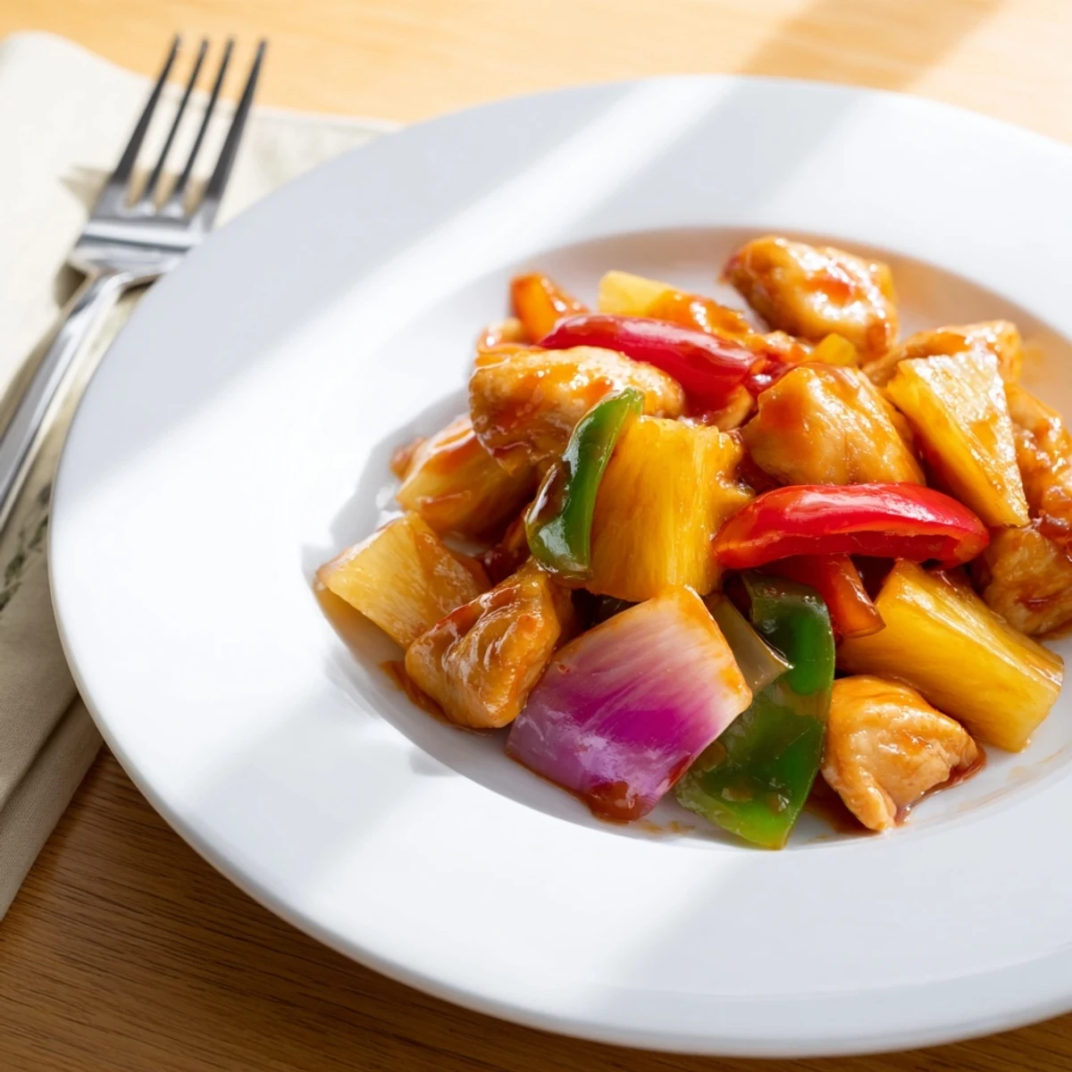 Sizzling Pineapple Chicken Stir Fry with Sweet Chili and Sesame Seeds sizzles in a wok next to fluffy jasmine rice.