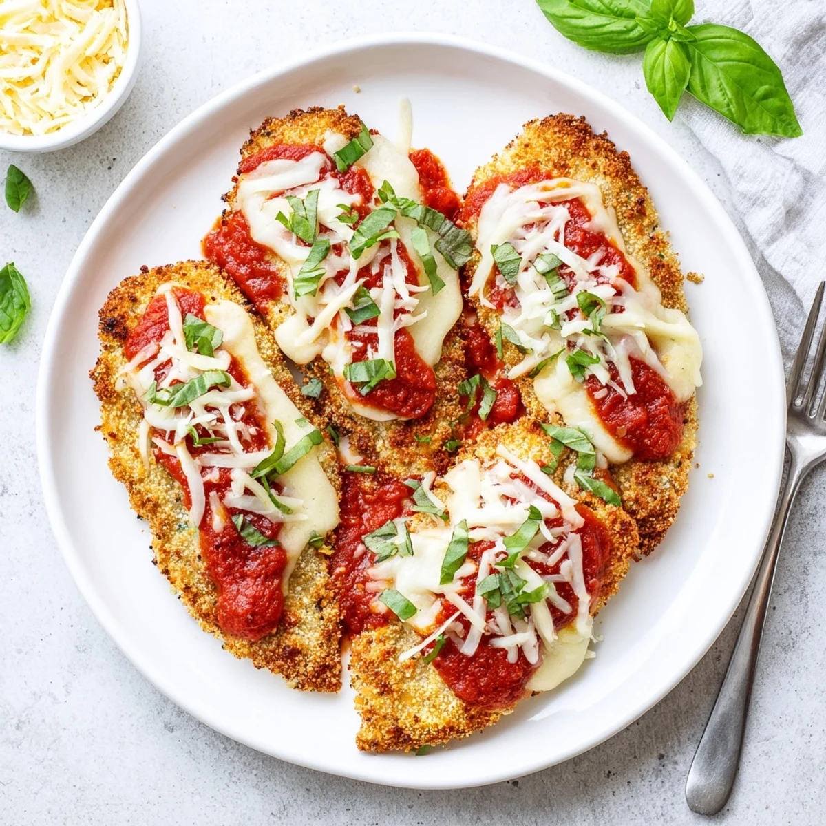 Sizzling Keto Chicken Parmesan sizzles in a skillet, ready to be enjoyed with zucchini noodles or salad.