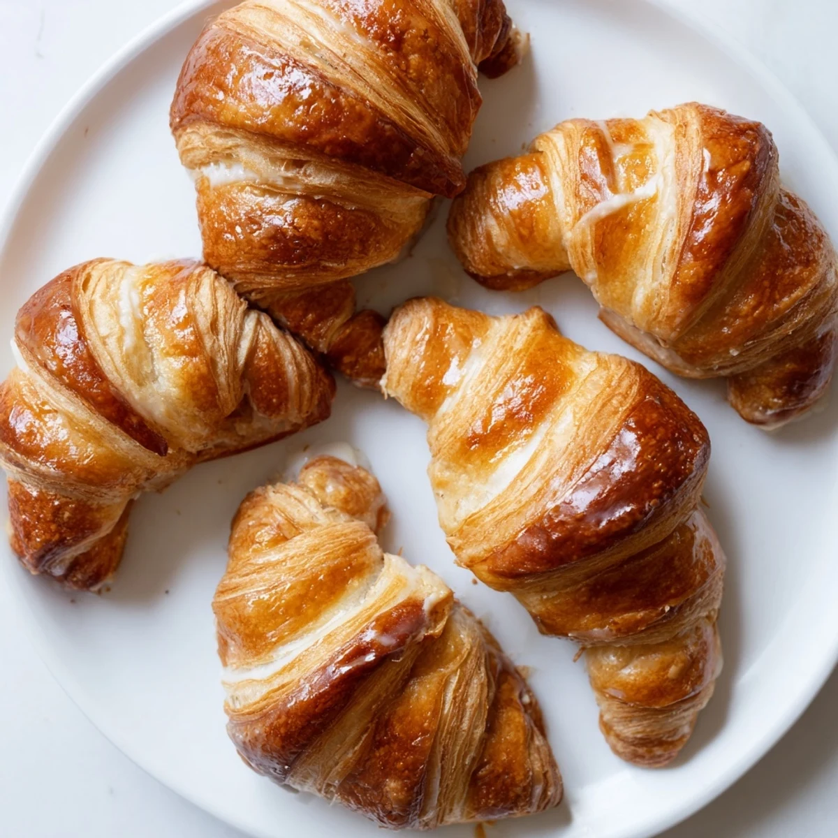 A close-up view shows the tender, buttery interior of a Gluten-Free Croissant, revealing its delicate, airy texture on a marble countertop.