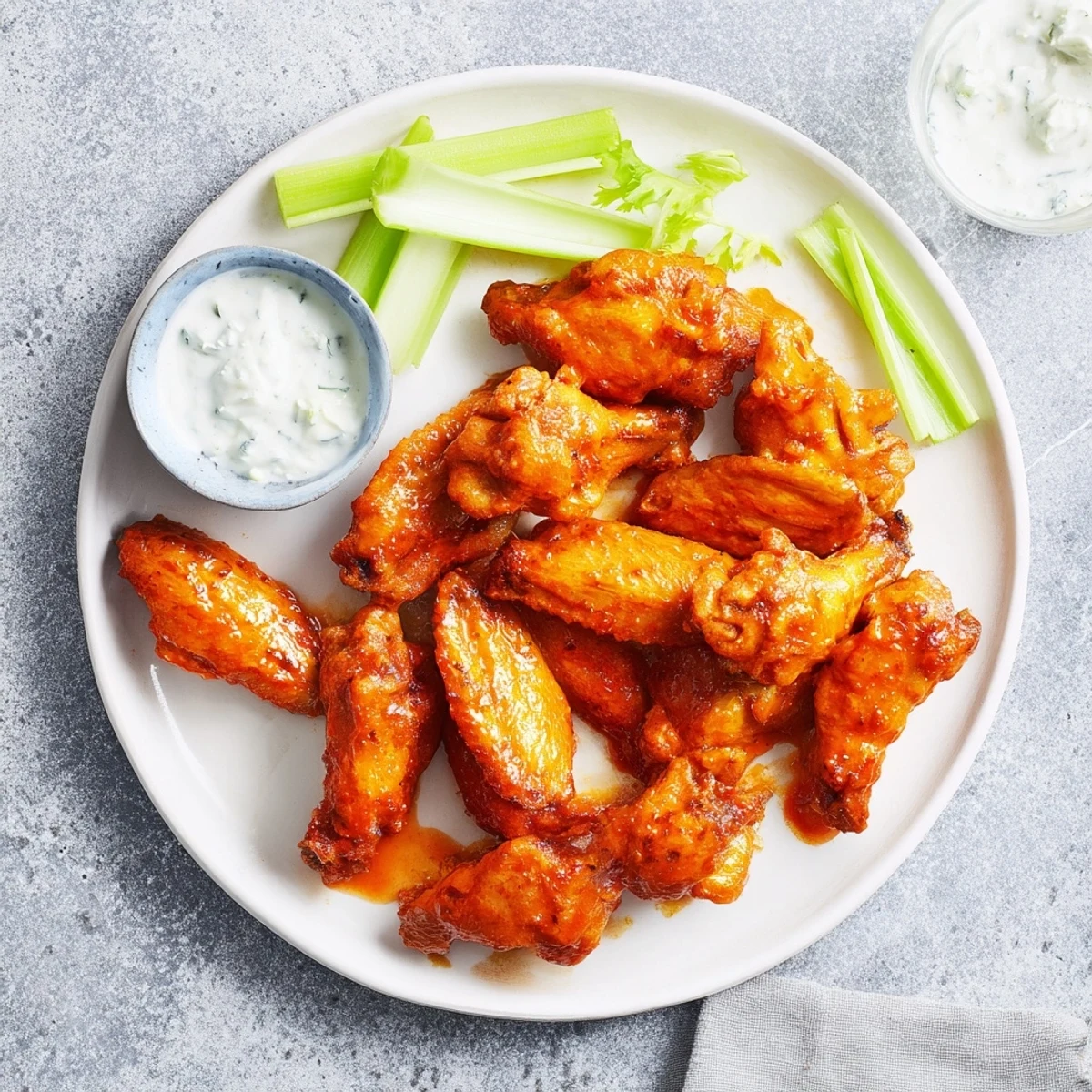 Golden-brown Crispy Smoked Buffalo Wings fresh from the smoker, glistening with tangy red sauce.