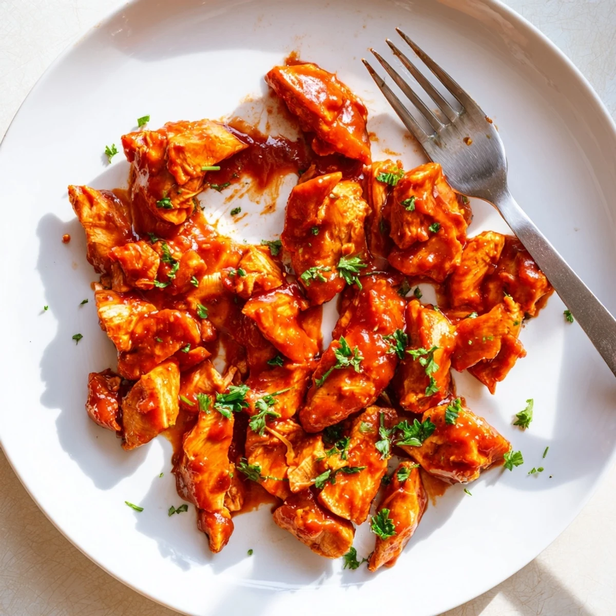 Sweet Baby Rays Crockpot Chicken recipe, shredded and piled high on a toasted bun with pickles for a family-friendly meal.