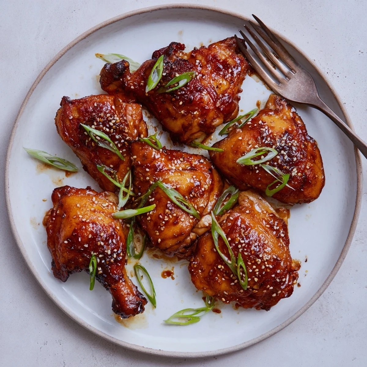 Golden oven-roasted five spice chicken with crispy skin garnished with fresh scallions