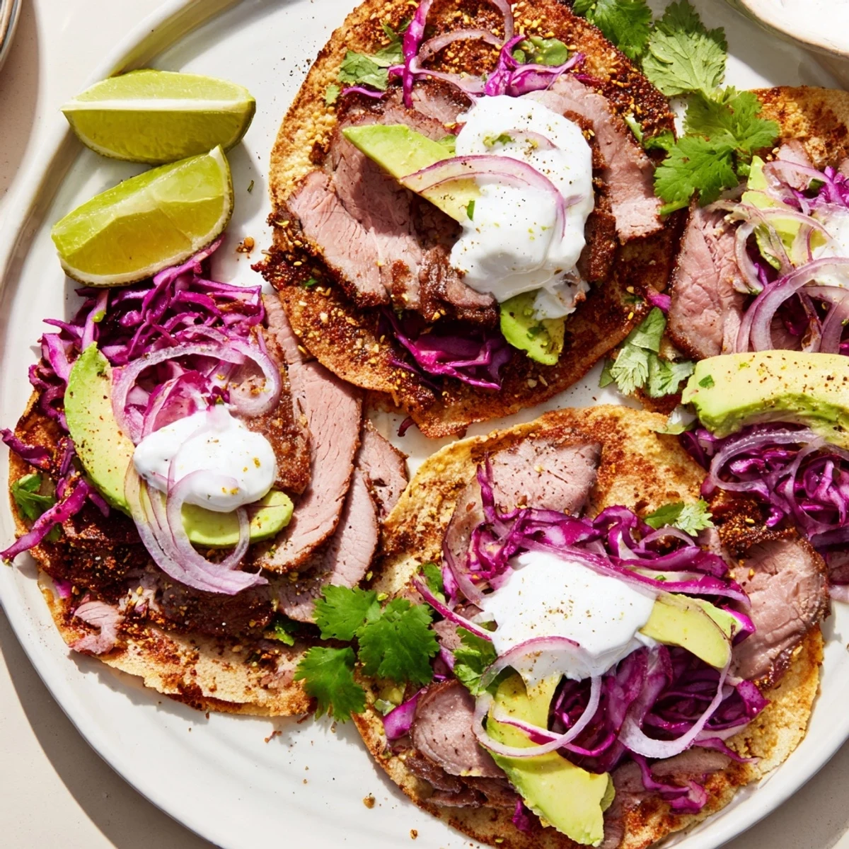 Succulent cumin crusted leg of lamb roasted to perfection and sliced into warm tacos
