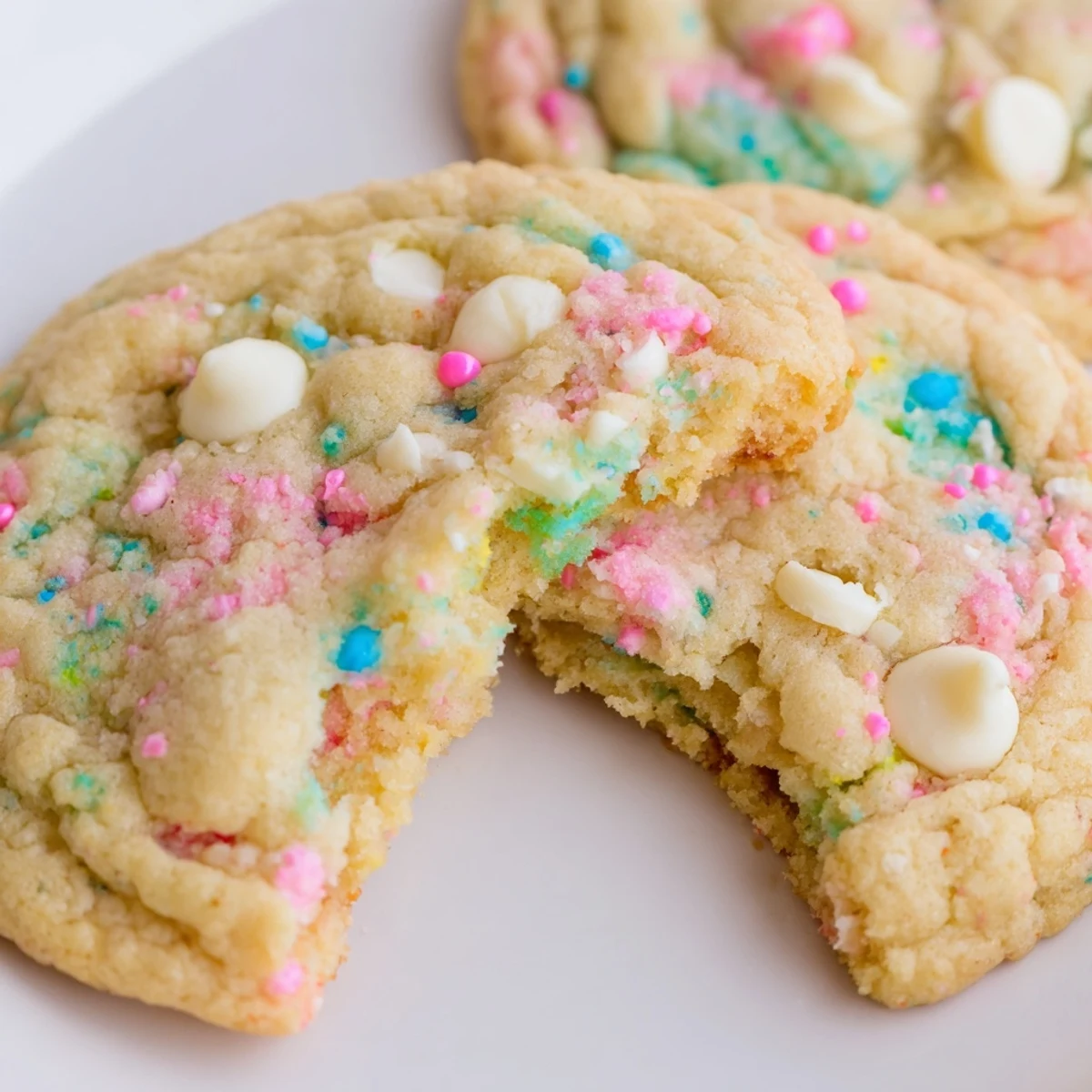 Golden Easter Funfetti Cookies with colorful confetti baked into buttery dough