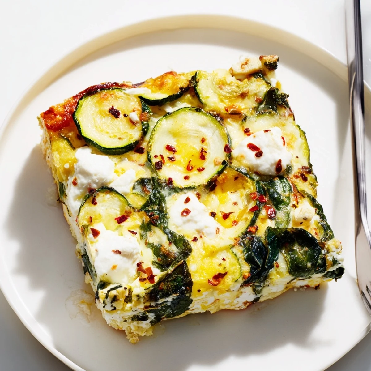 Wholesome gluten-free vegetarian casserole with tender green zucchini and spinach baked until golden brown