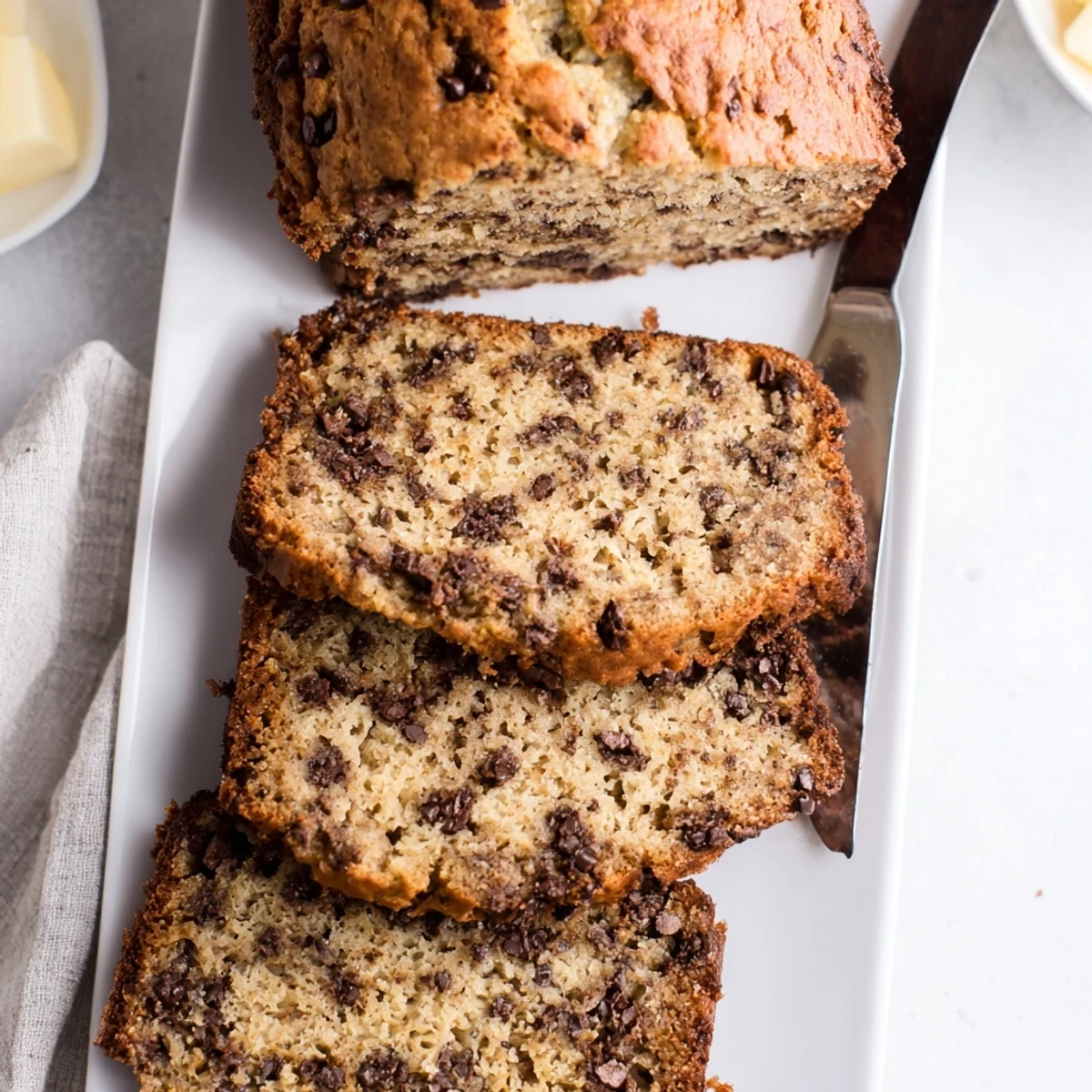 Freshly baked classic chocolate chip banana bread cooling on wire rack with golden crust and scattered chocolate chips