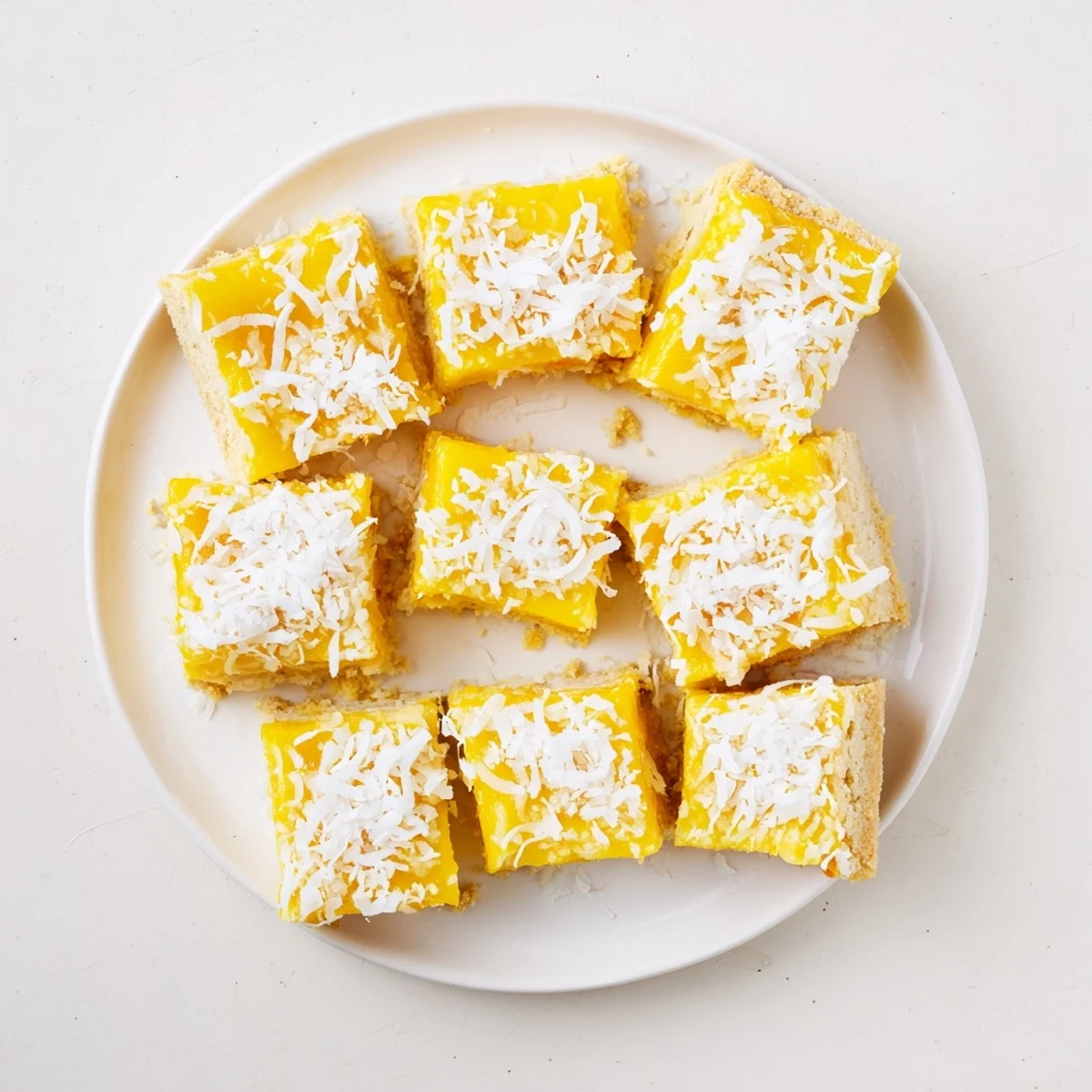 Fresh mango coconut bars featuring golden shredded coconut and vibrant orange fruit filling