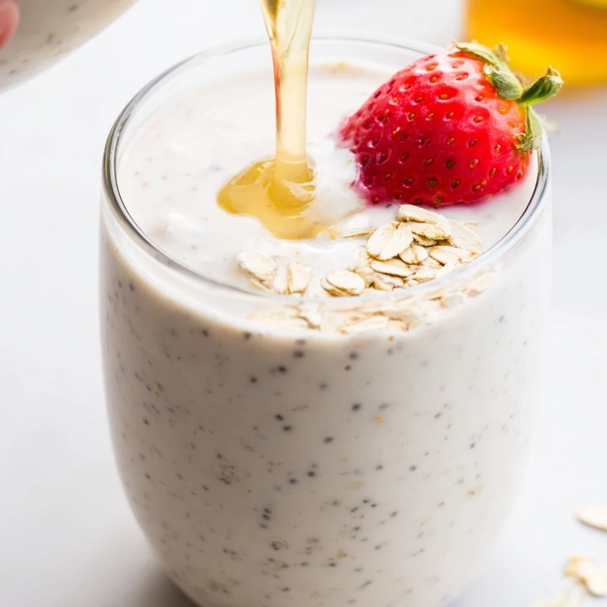 Creamy Greek yogurt breakfast smoothie blended with banana and mixed berries on a wooden table