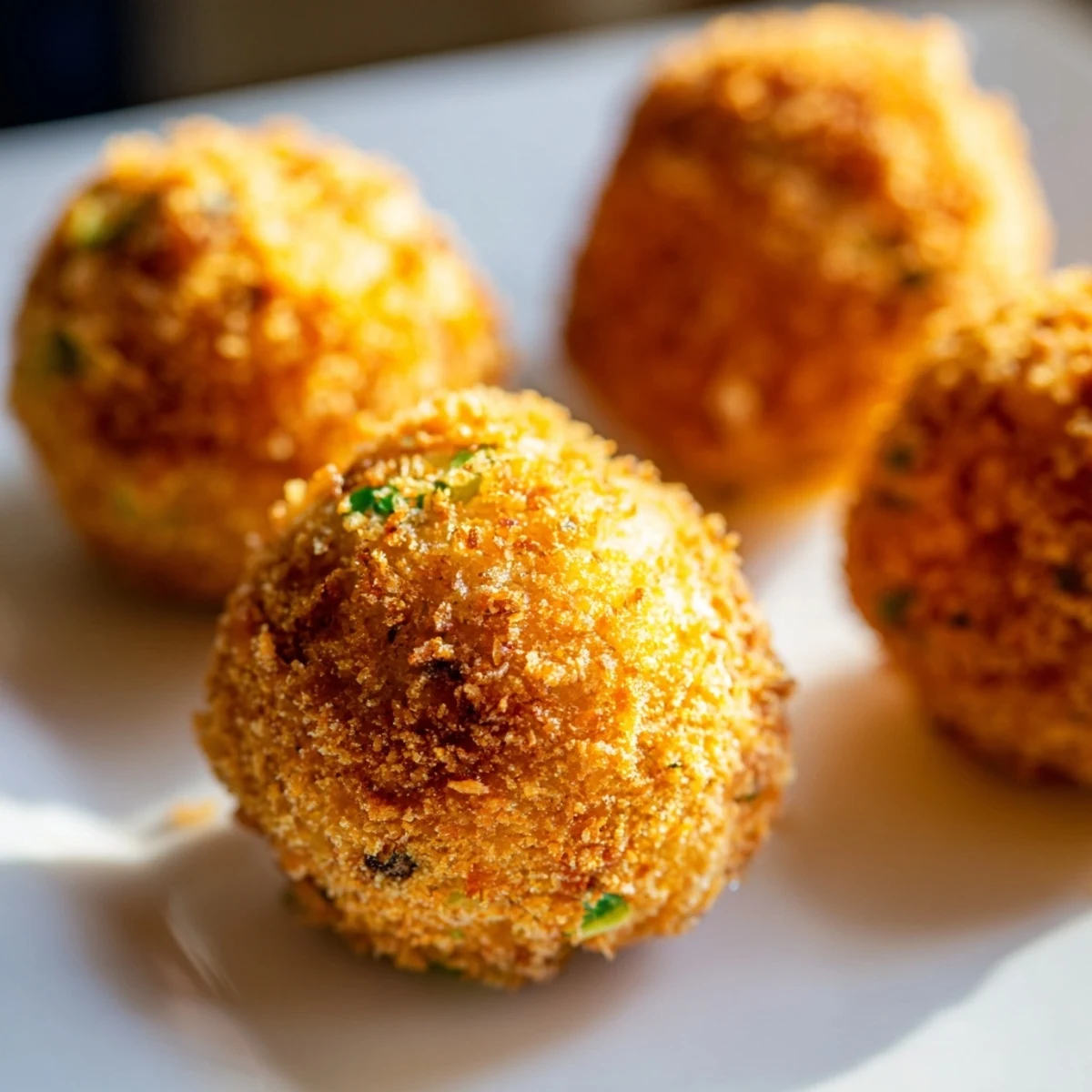 Bite-sized Irish Cheesy Fried Colcannon Balls drizzled with garlic aioli dipping sauce