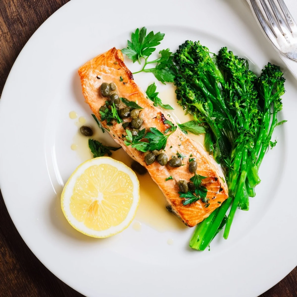 Golden Gordon Ramsay pan fried salmon with crispy skin and herb butter sauce