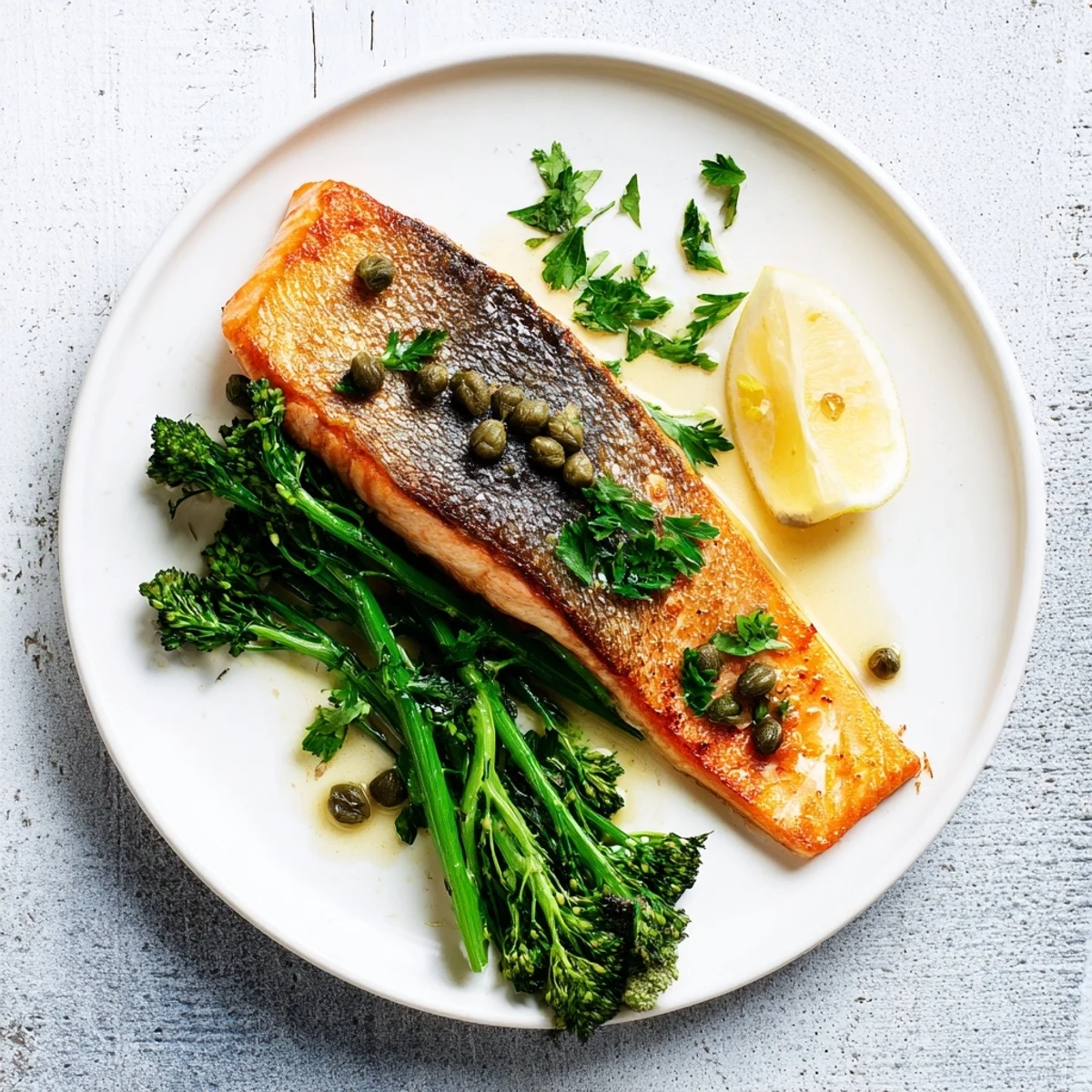 Sizzling Gordon Ramsay pan fried salmon fillets with capers in golden garlic butter sauce