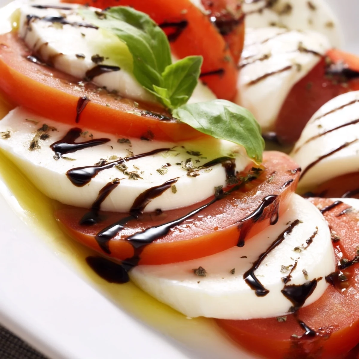 Festive Christmas candy cane caprese salad arranged with fresh mozzarella slices and ripe red tomatoes