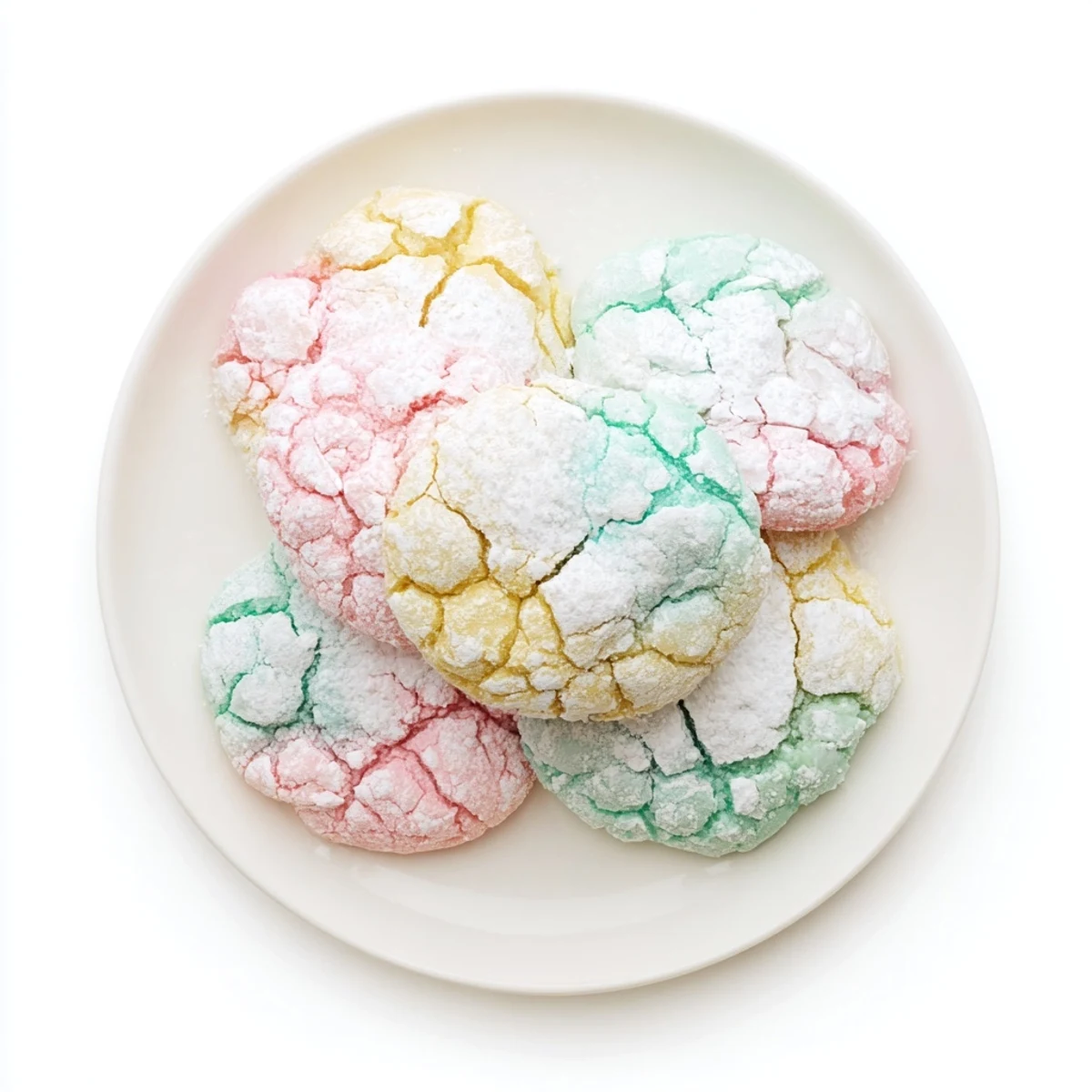 Batch of soft springtime crinkle cookies with crinkled texture cooling on a wire baking rack.
