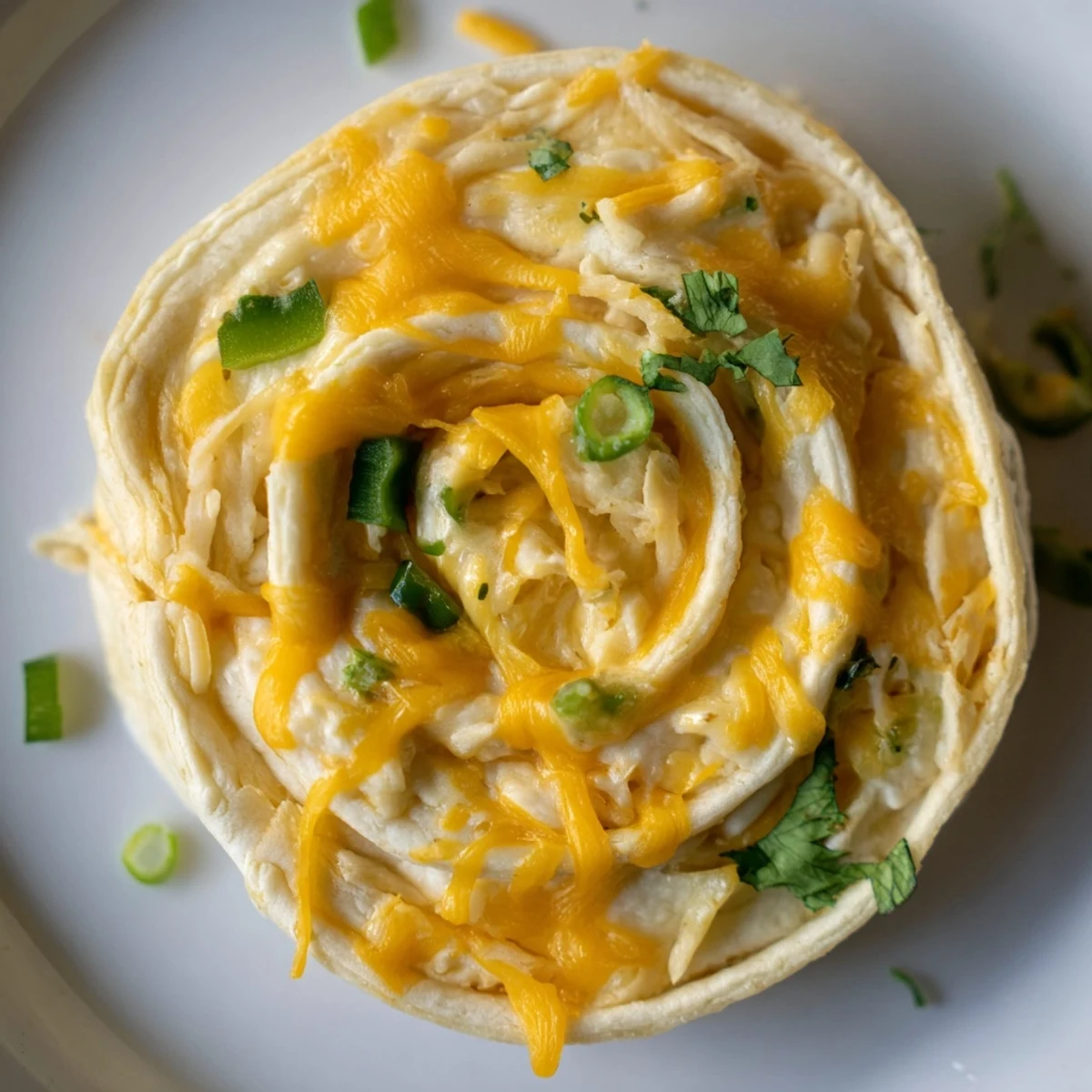 Spiral sliced easy jalapeno popper pinwheels showing creamy cheese and green jalapeño filling inside flaky tortillas