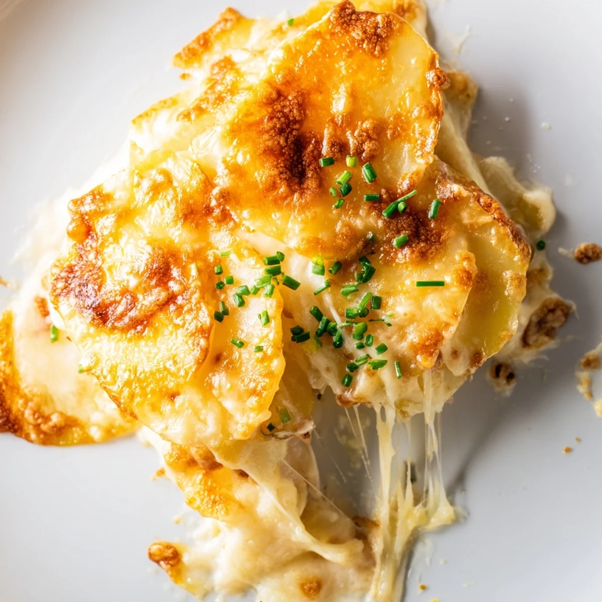 Tender sliced potatoes baked in rich cream sauce with melted Gruyère topping