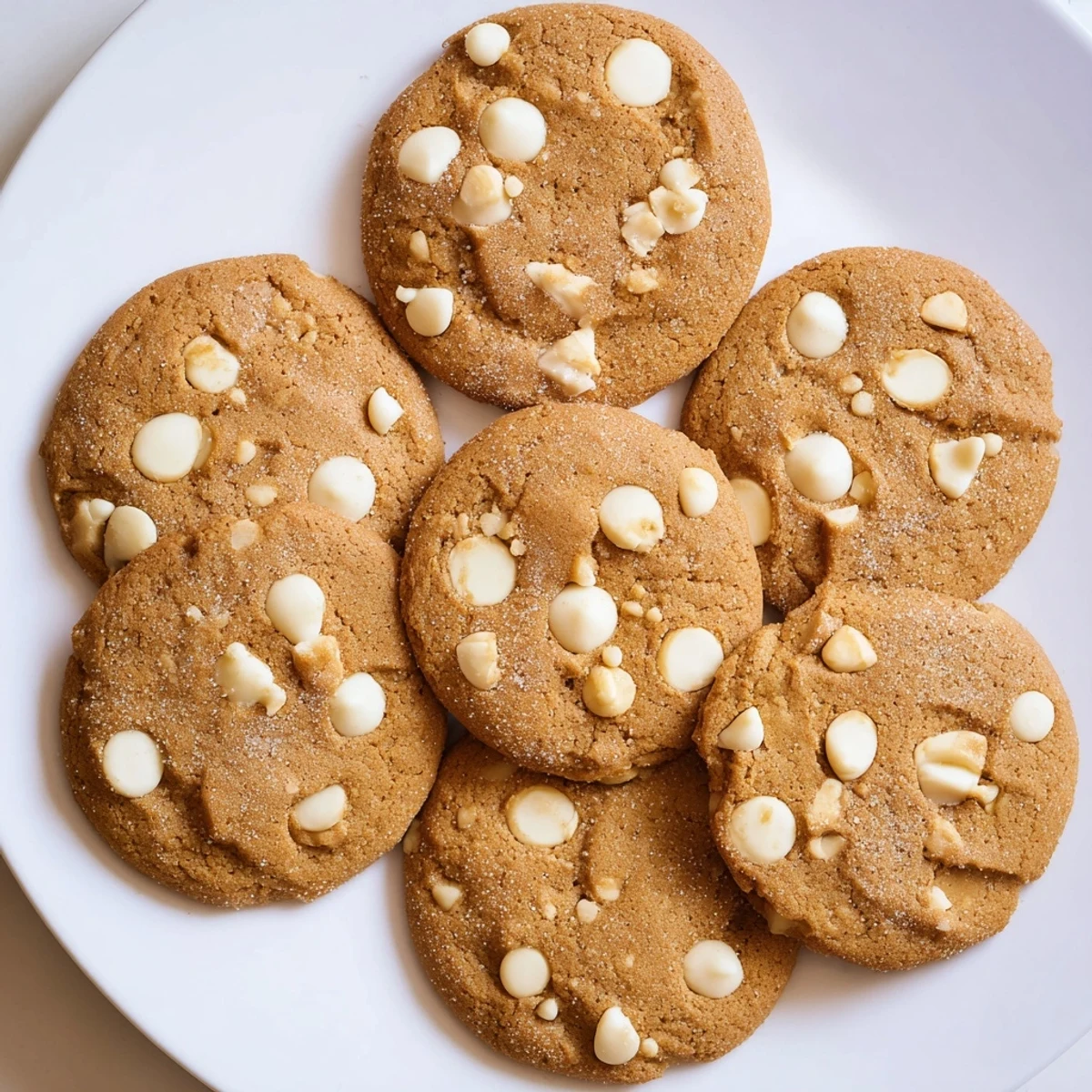 Freshly baked bakery gingerbread white chocolate cookies with soft centers and melted white chocolate chips