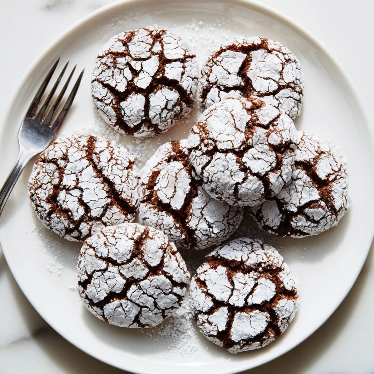 Chewy spiced gingerbread crinkle cookies dusted with snow-like powdered sugar after baking