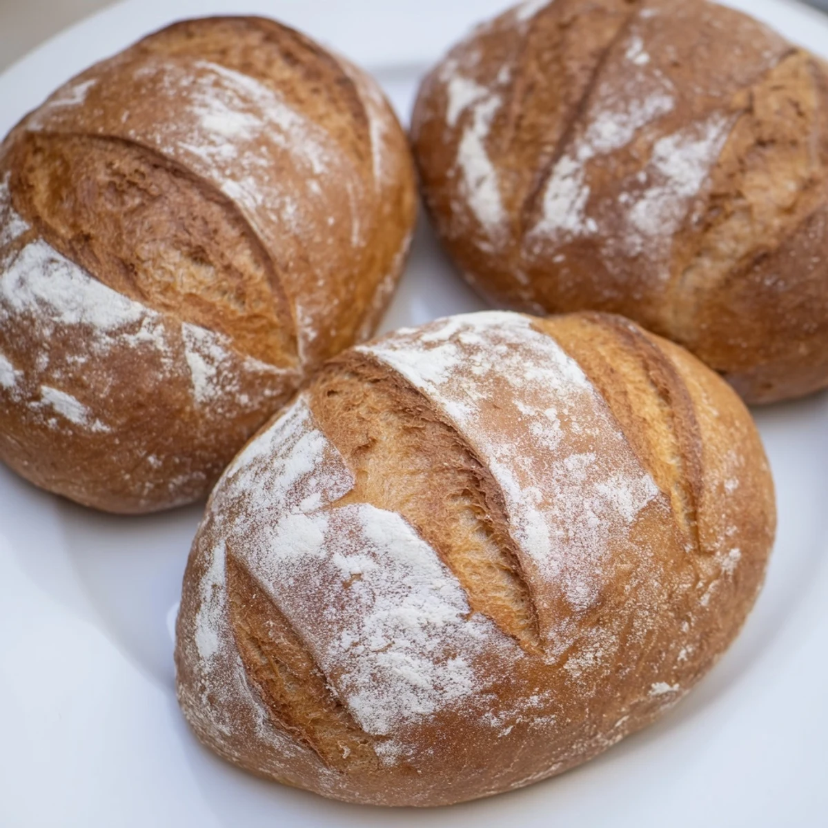 Homemade crusty French bread rolls served warm on a wooden cutting board