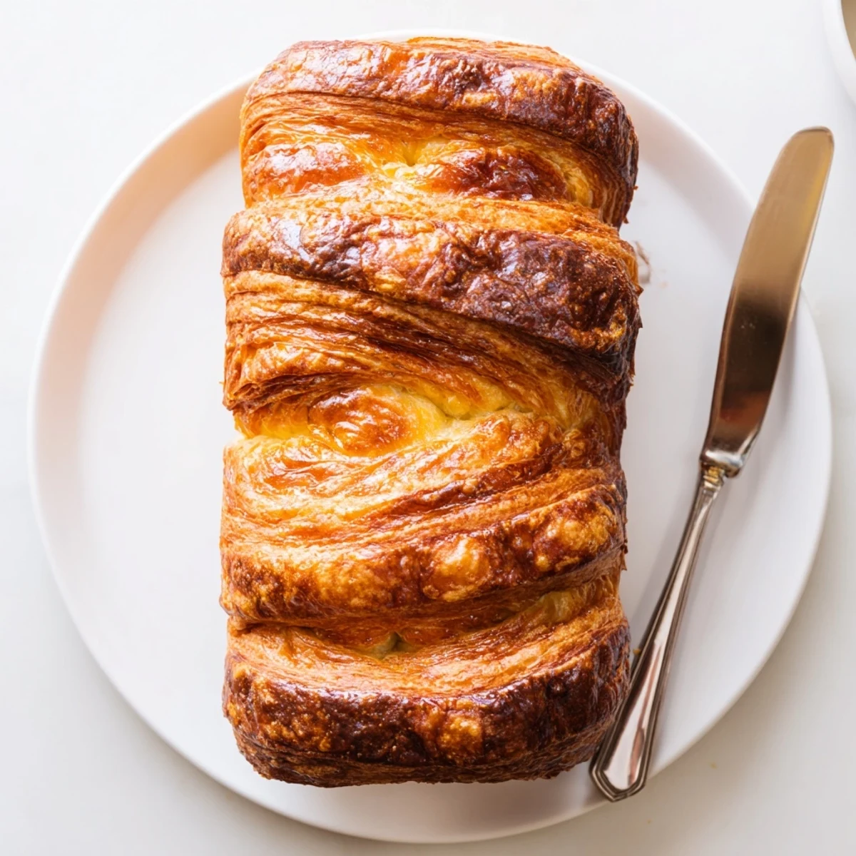 Sliced homemade croissant bread revealing buttery layers perfect for breakfast or brunch